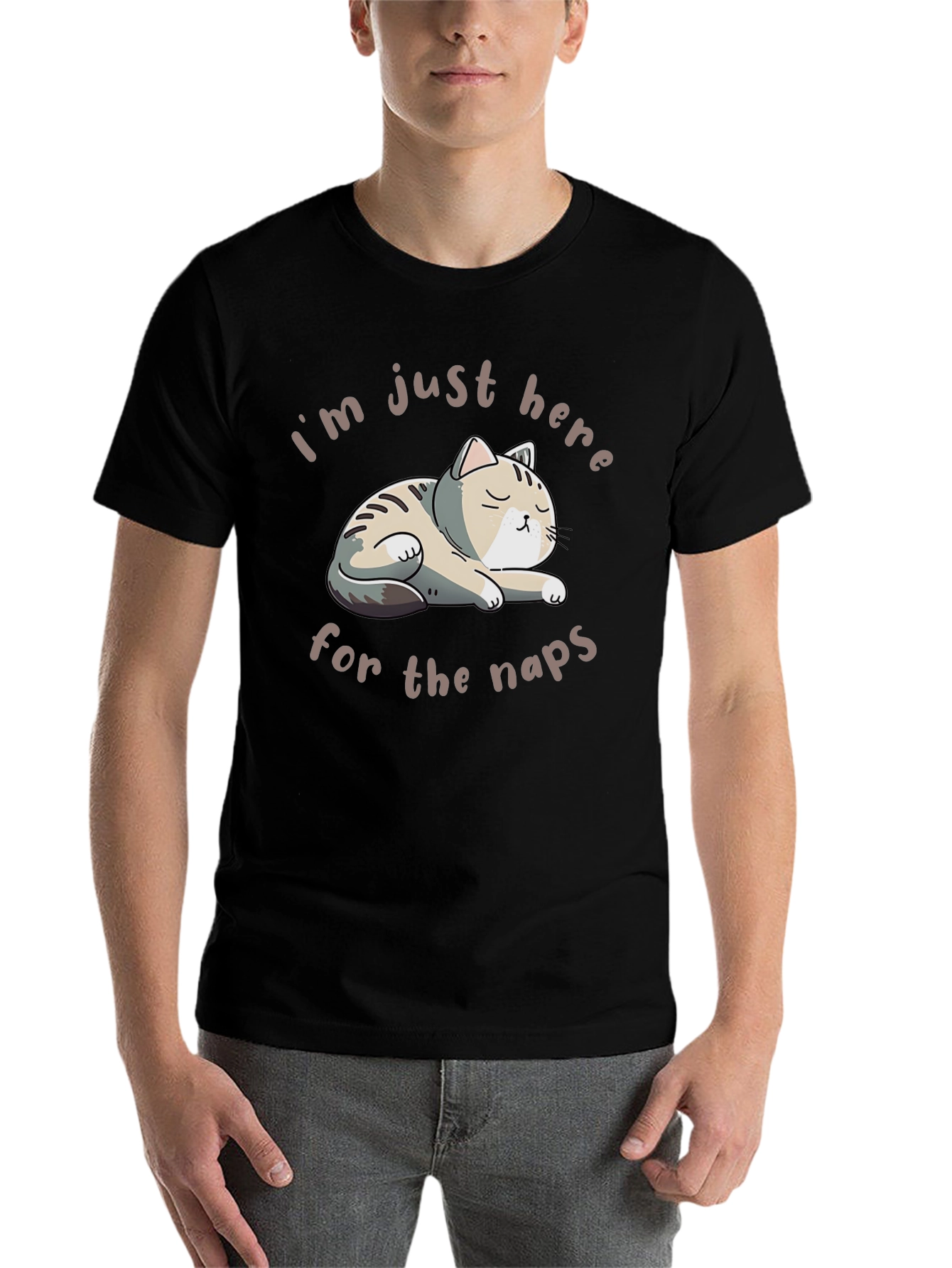 Black Funny Cat Naps T-Shirt - Relaxed Fit view 7
