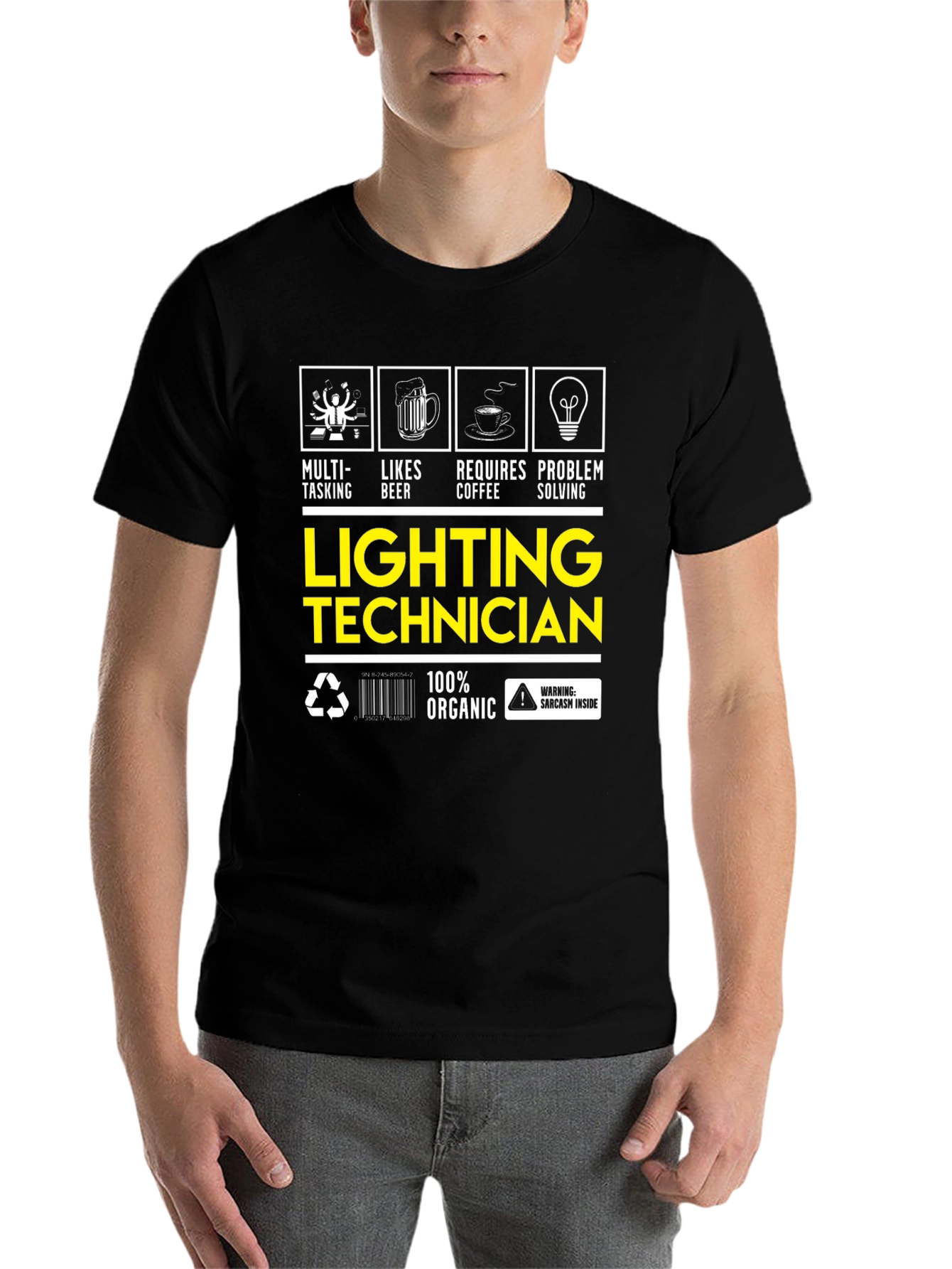 Black Lighting Technician T-Shirt: Multi-Tasking, Likes Beer view 7