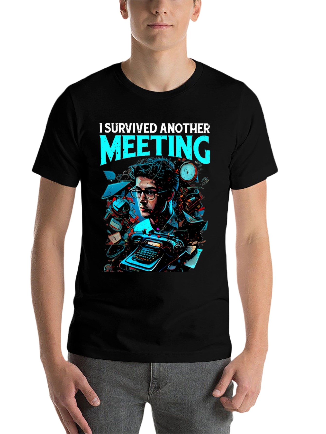 Black I Survived Another Meeting Graphic Tee view 7