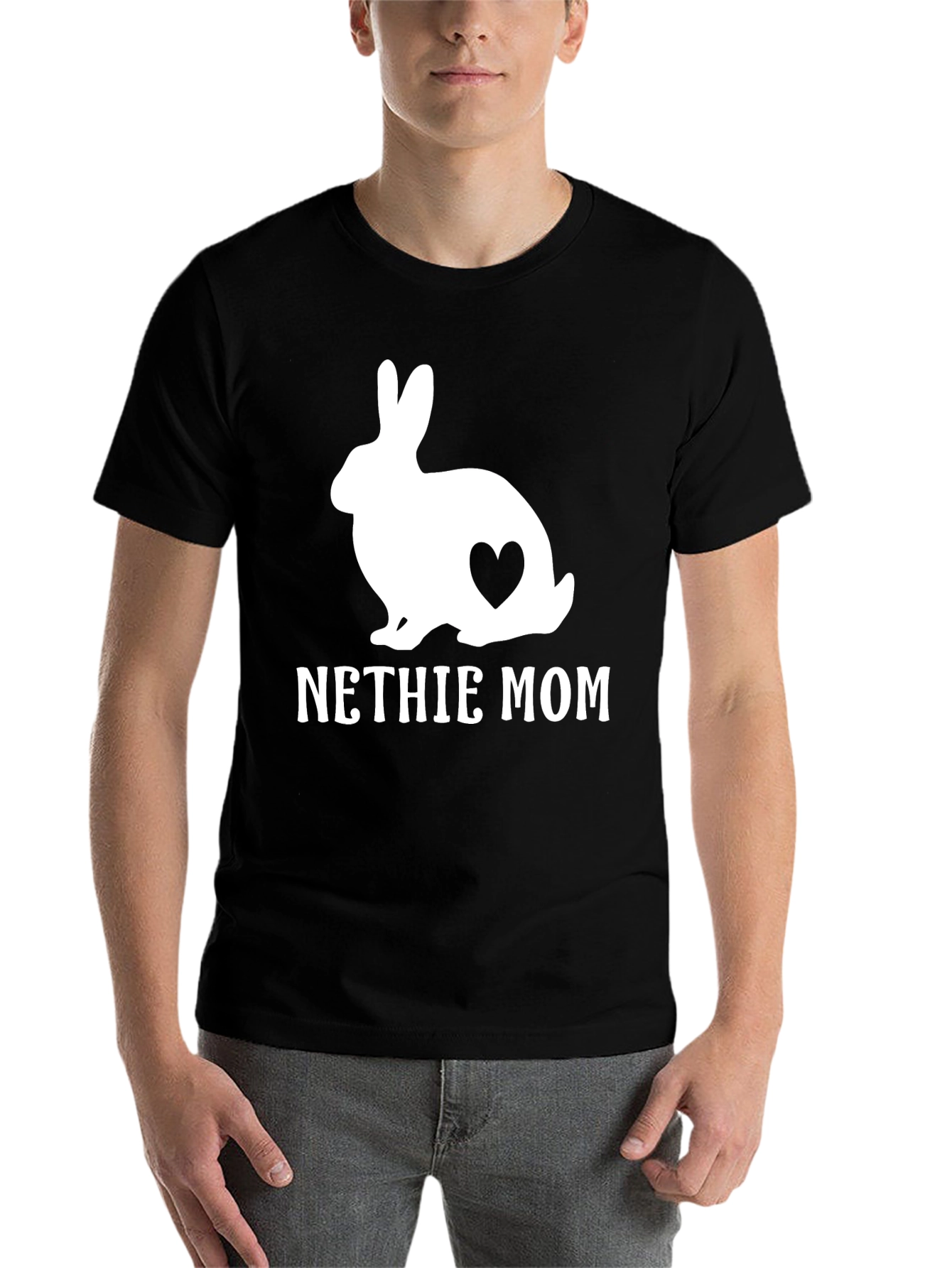 Black Nethie Mom Rabbit Graphic T-Shirt view 7