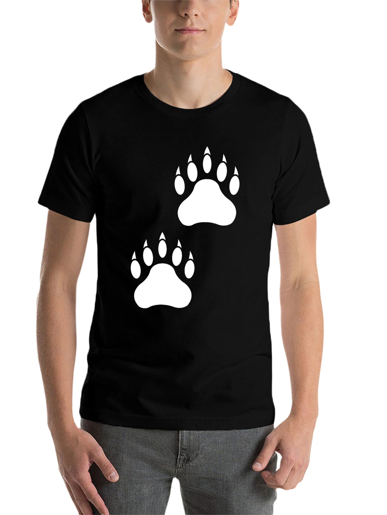 Black Bear Paw Print Graphic Black Tee Shirt view 7