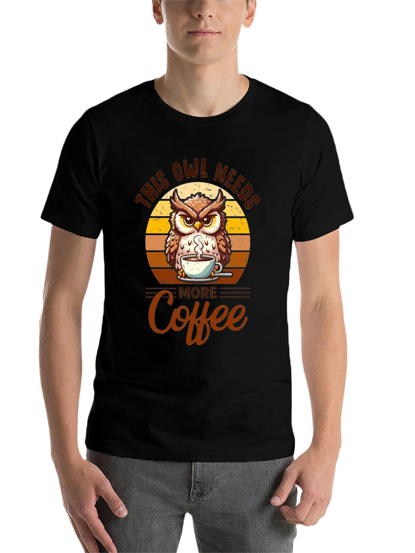 Black Owl Needs More Coffee Black T-Shirt view 7