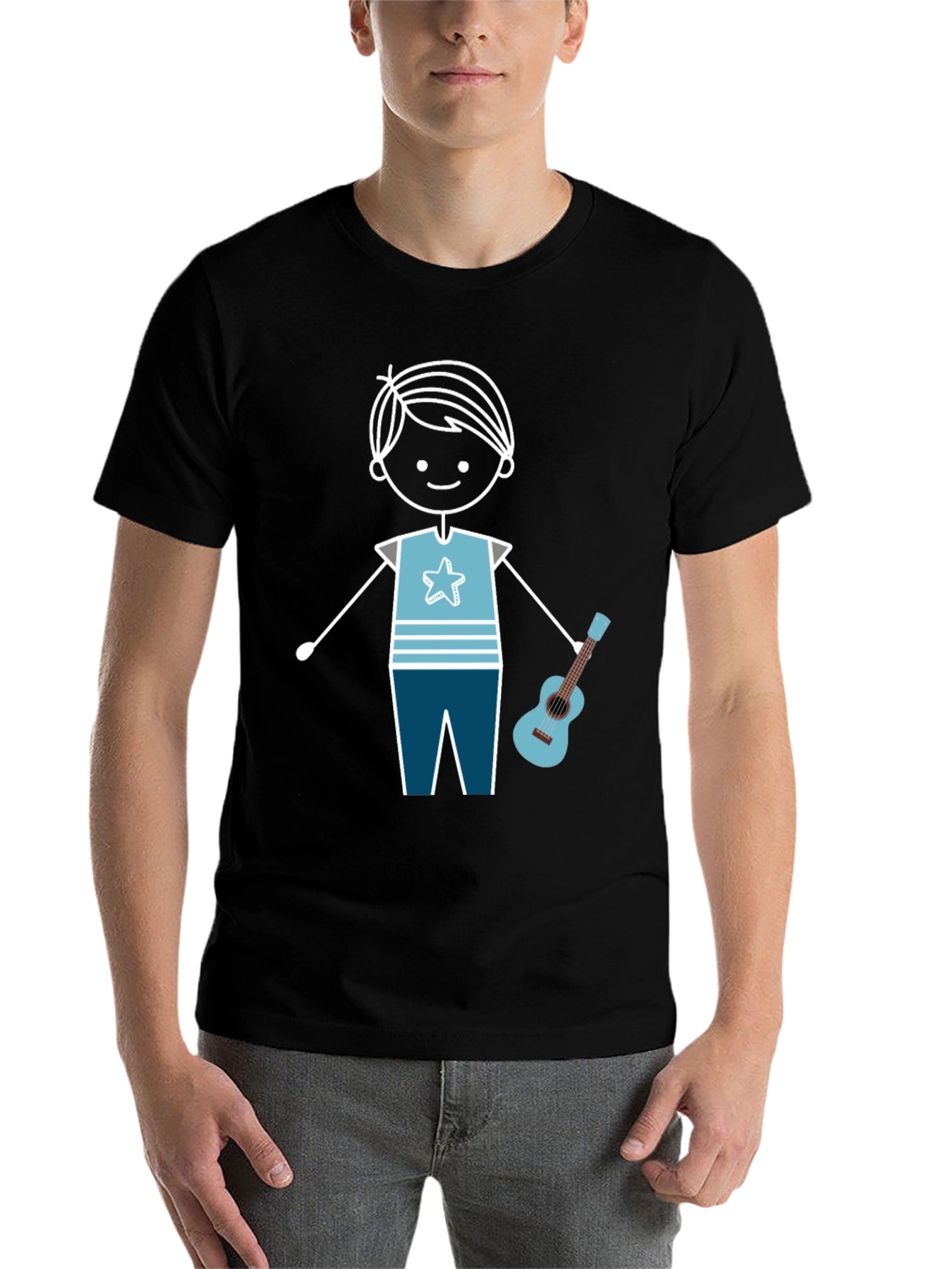 Black Cartoon Boy With Guitar Graphic T-Shirt view 7