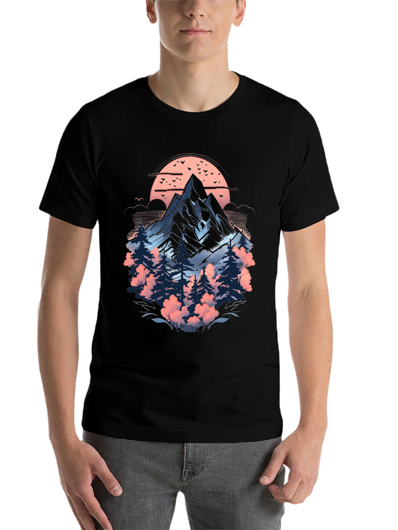 Black Nature Inspired Graphic T-Shirt view 7