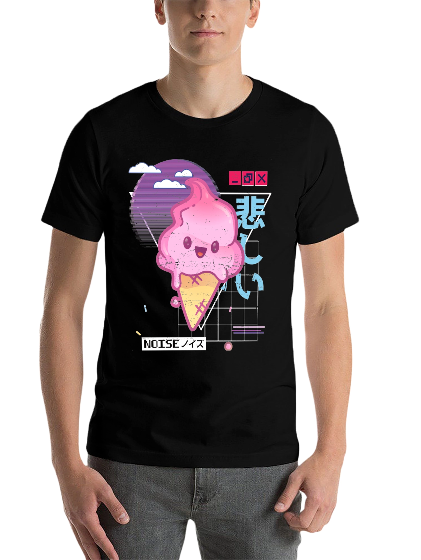 Black Kawaii Ice Cream Cone Graphic Tee view 7