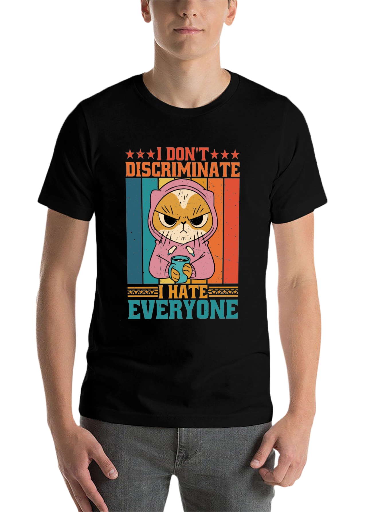 Black I Don't Discriminate, I Hate Everyone T-Shirt view 7