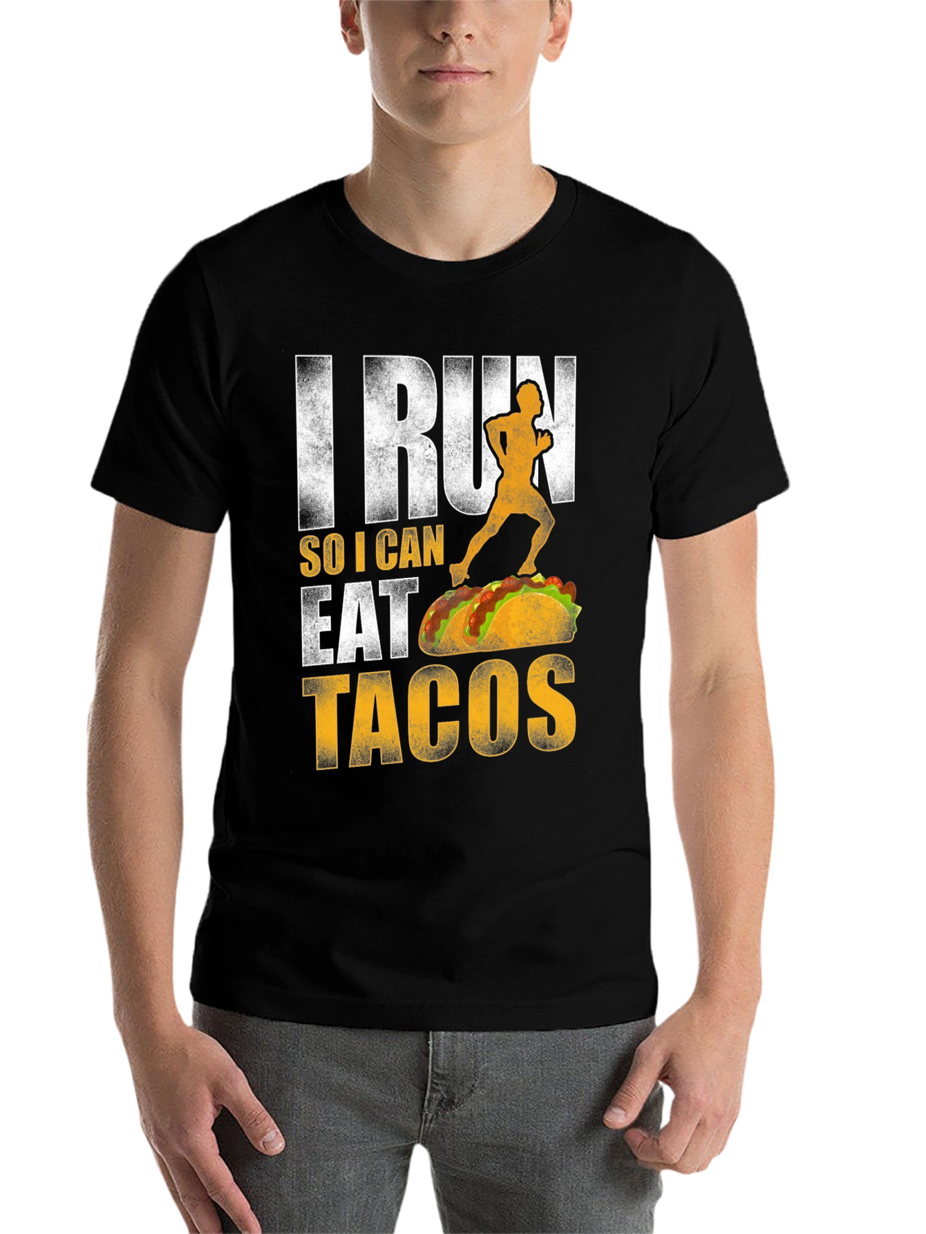 Black I Run So I Can Eat Tacos Graphic Tee view 7
