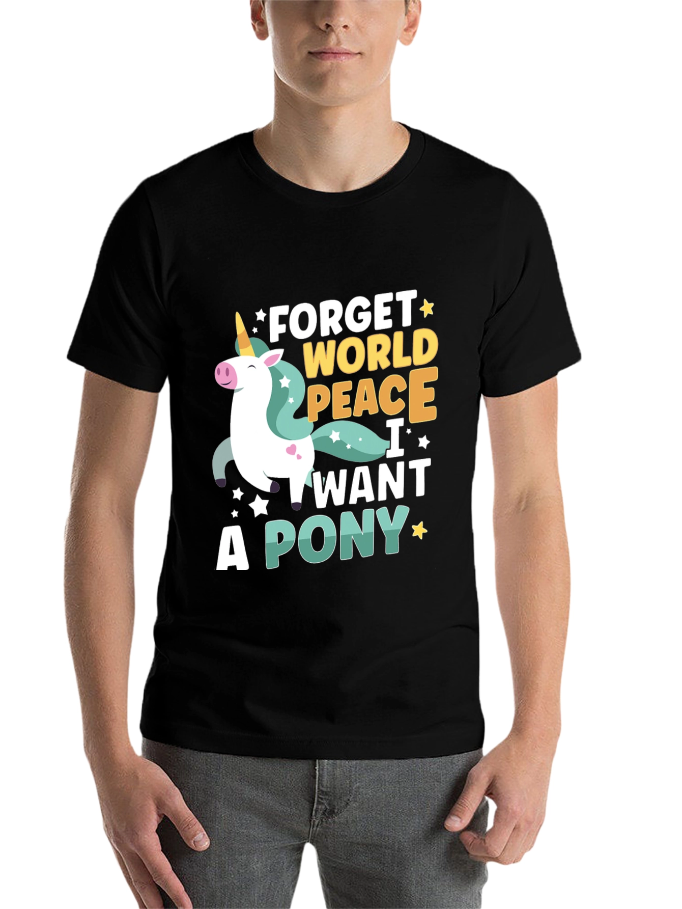 Black Forget World Peace - I Want a Pony T-Shirt view 7