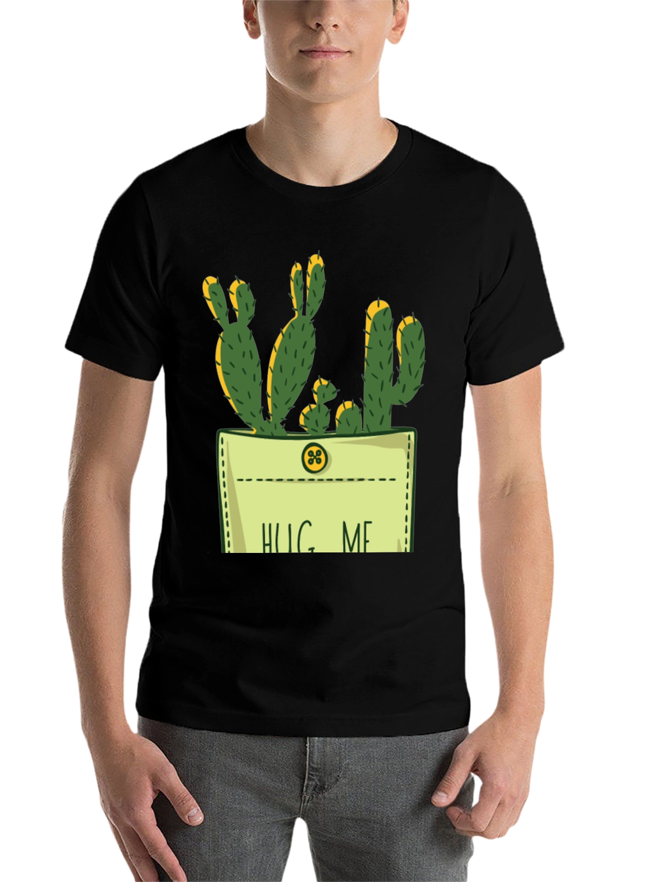 Black Hug Me Cactus Graphic Tee - Unique Design view 7