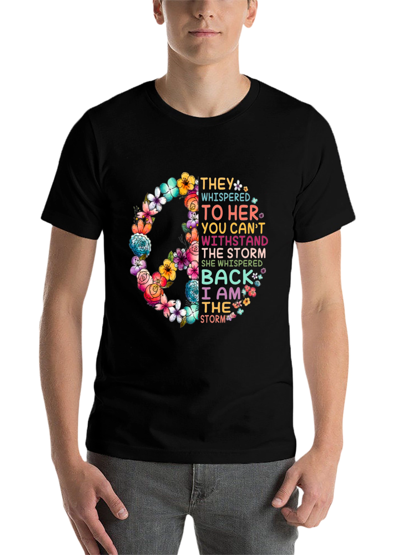 Black Floral Peace Sign T-Shirt - They Whispered Back view 7