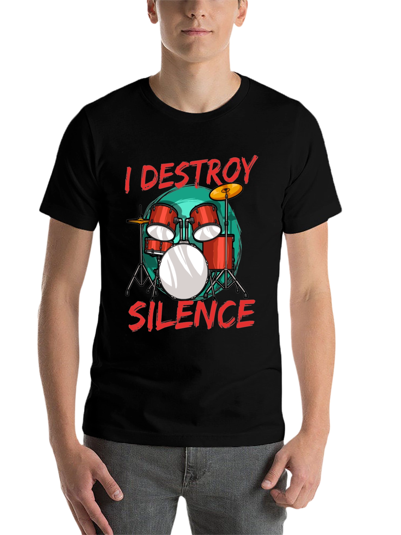 Black I Destroy Silence Drummer T-Shirt Music Lover Tee view 7