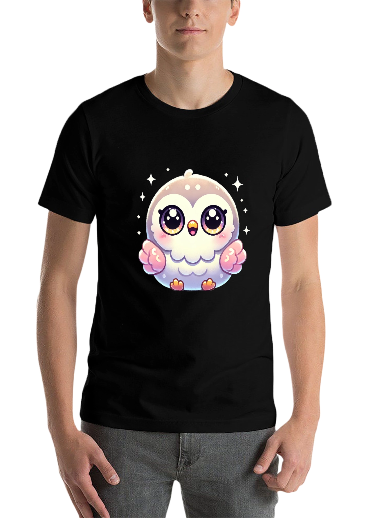 Black Cute Cartoon Owl Graphic Tee - Black view 7