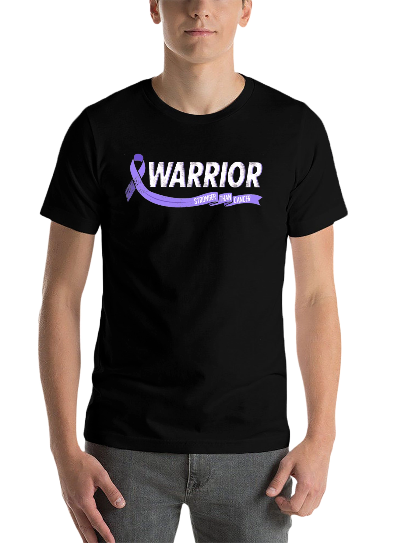 Black Warrior Stronger Than Cancer Ribbon T-Shirt view 7
