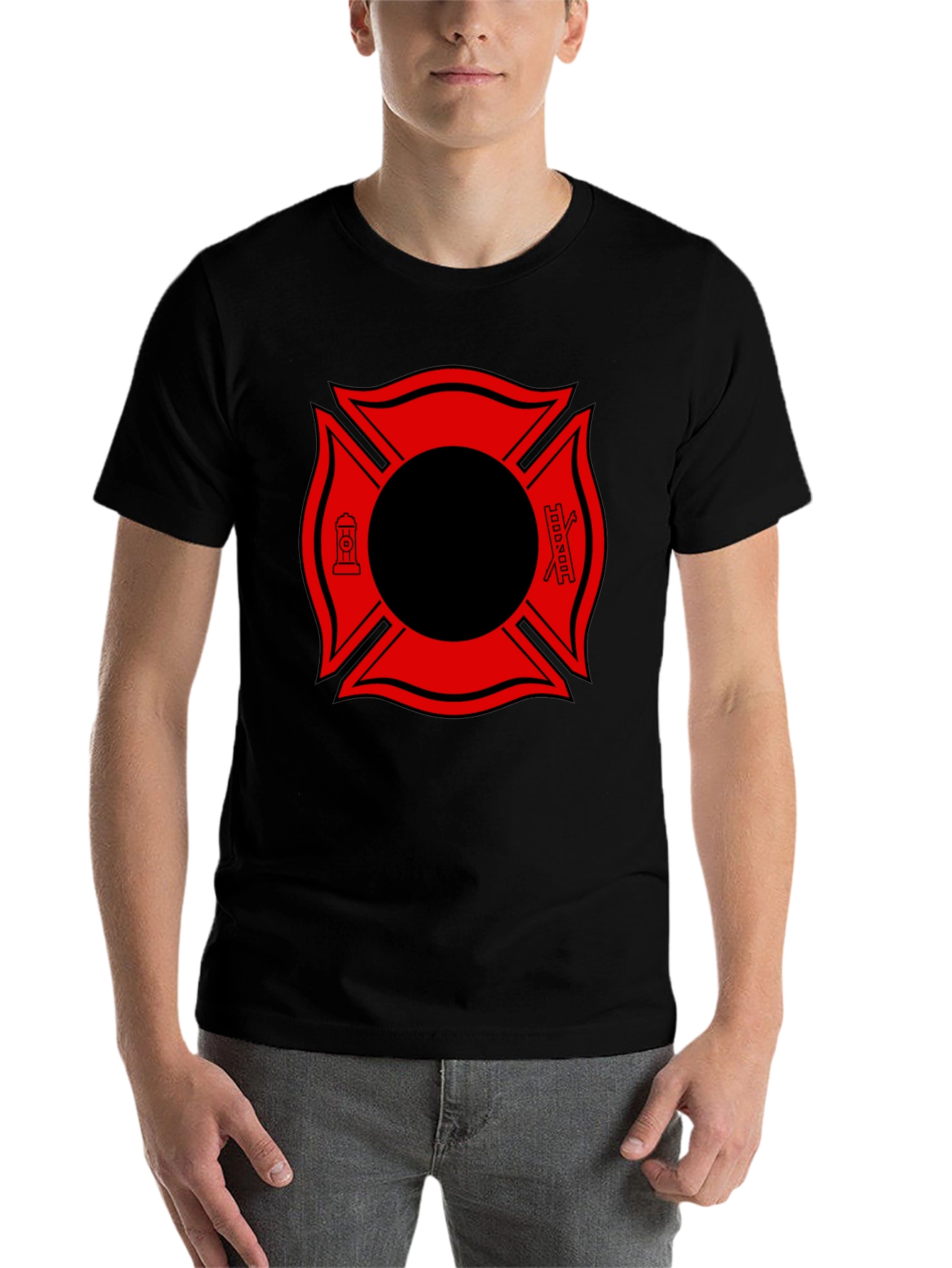 Black Firefighter Maltese Cross Graphic Tee view 7