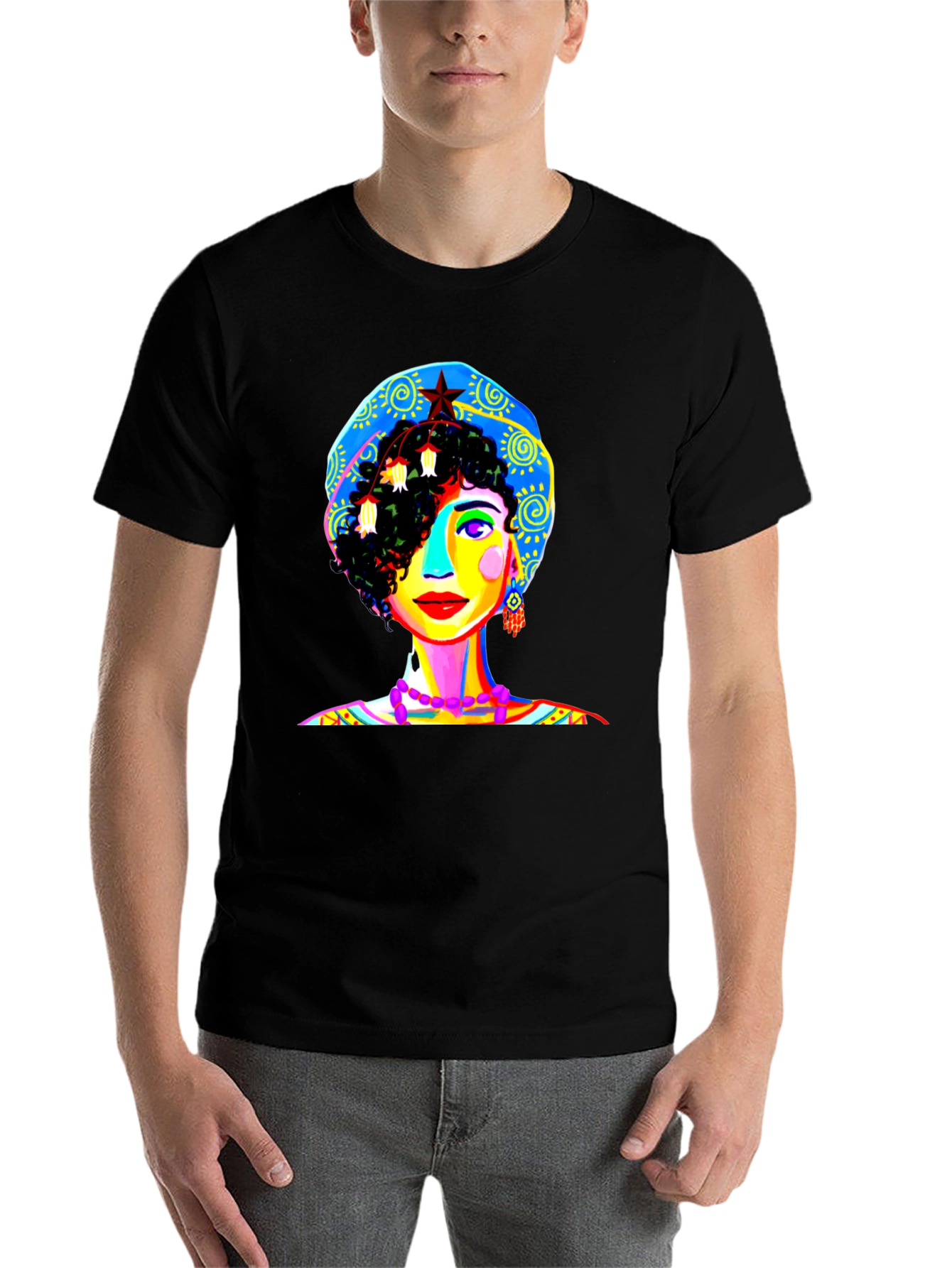Black Vibrant Woman Graphic Tee - Unique Pop Art Design view 7