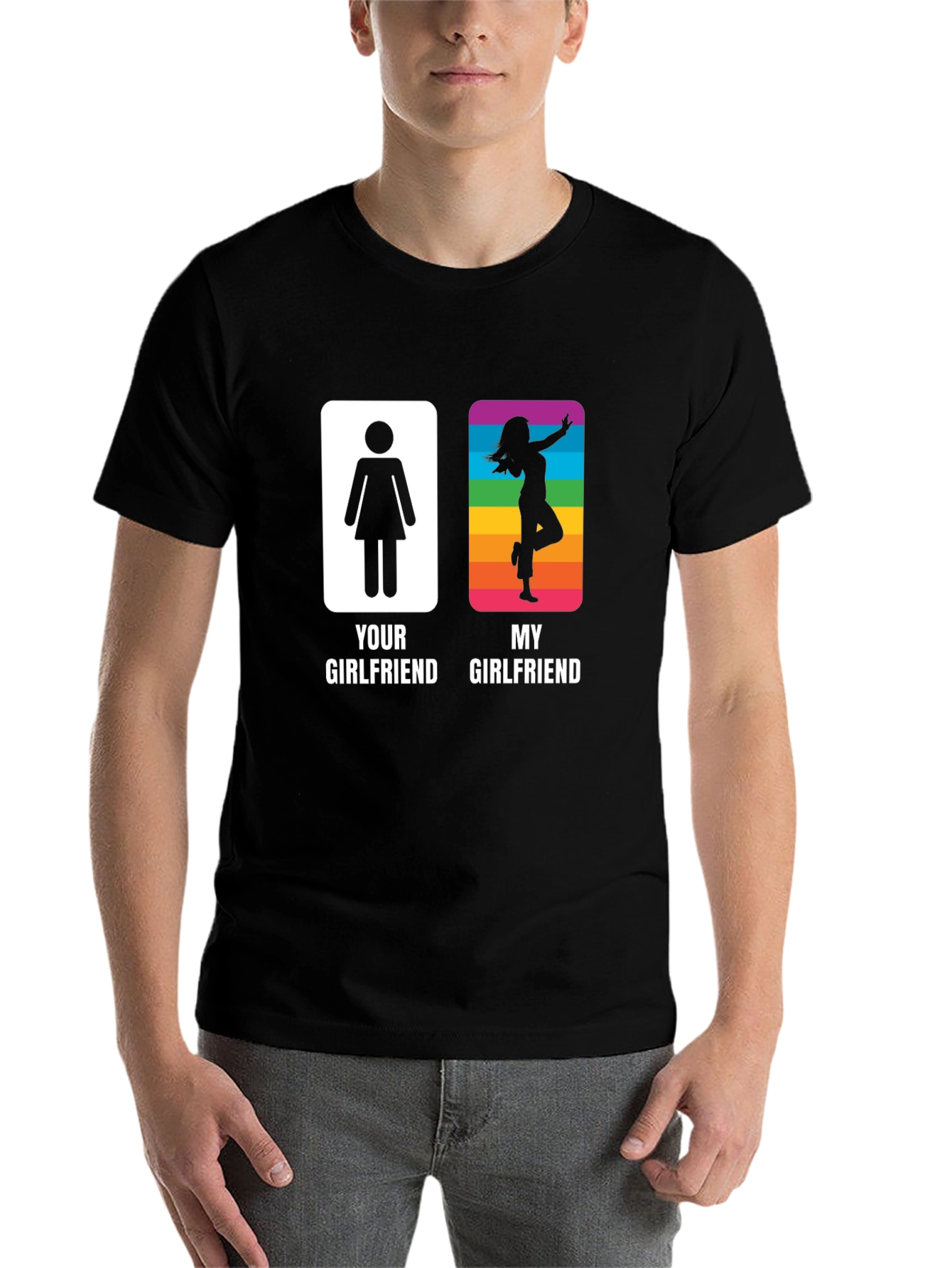 Black Funny 'Your Girlfriend vs. My Girlfriend' Graphic T-Shirt view 7