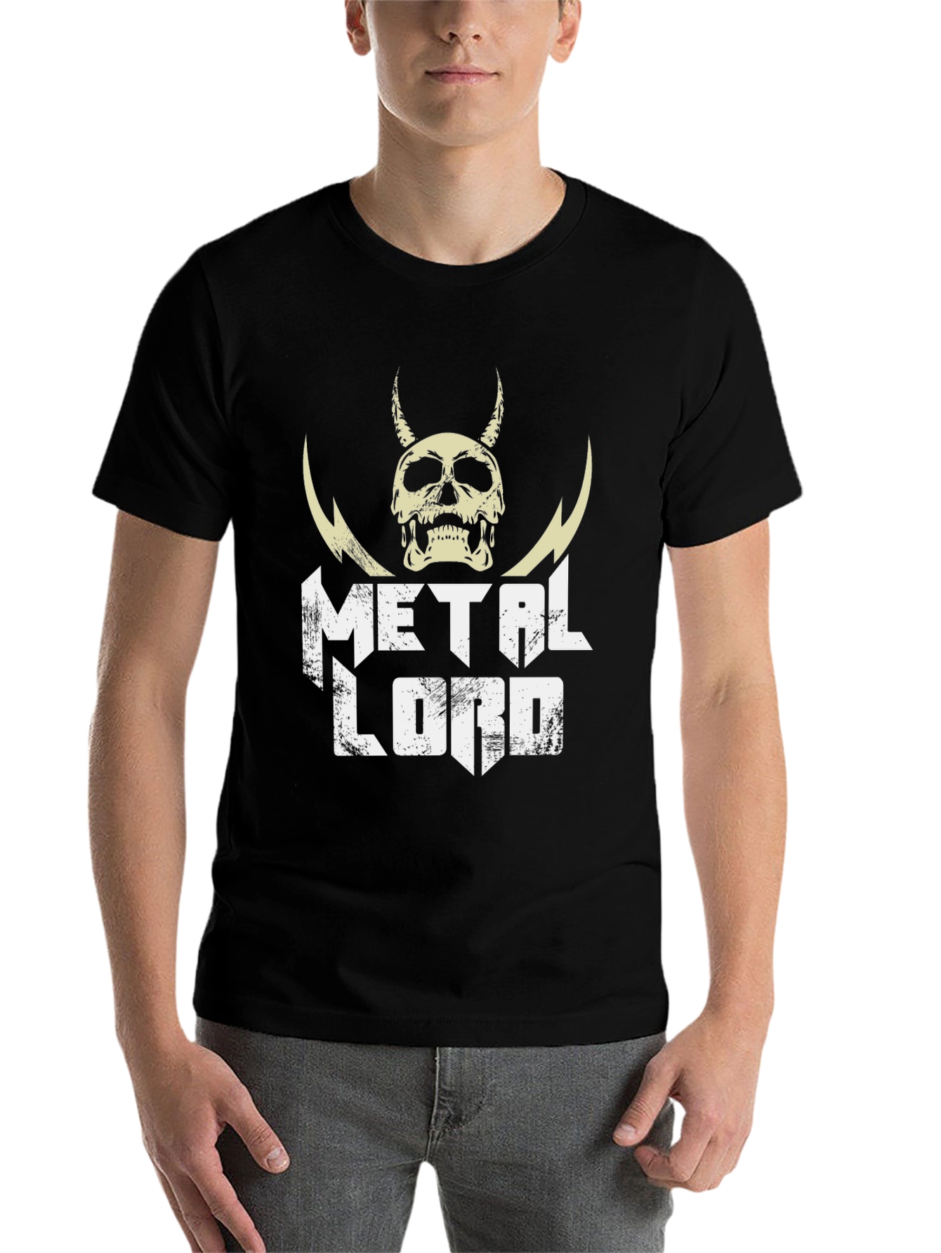Black Metal Lord Graphic Tee - Black Cotton Skull Design view 7