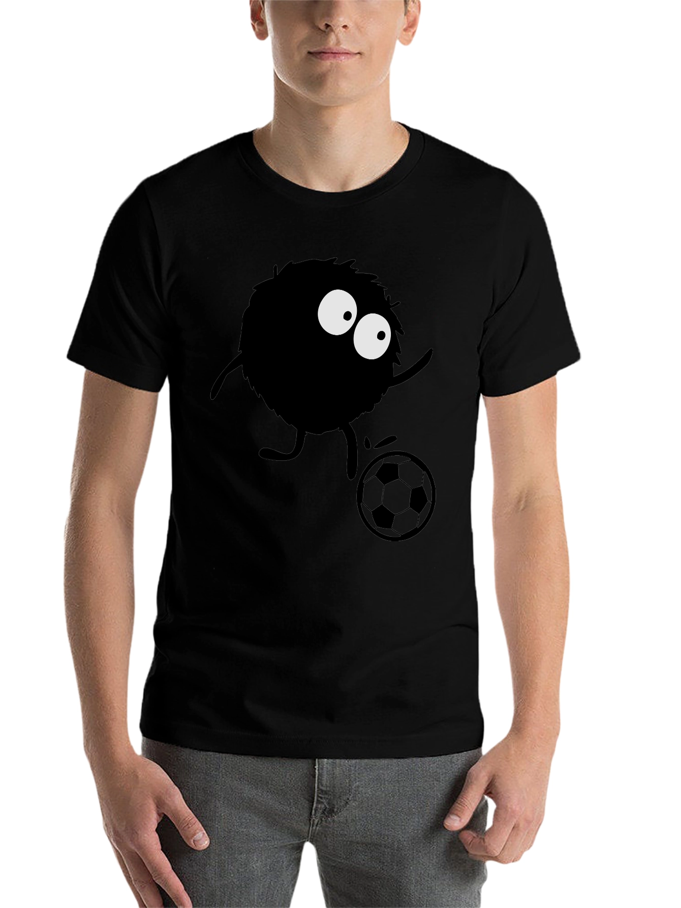Black Fuzzy Monster Soccer T-Shirt - Black Cotton Tee view 7