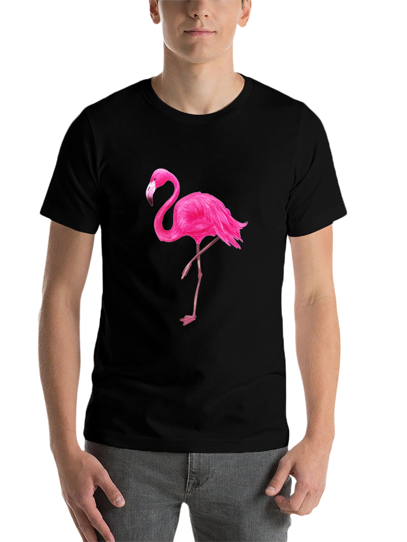 Black T-Shirt with Pink Flamingo Graphic - 7