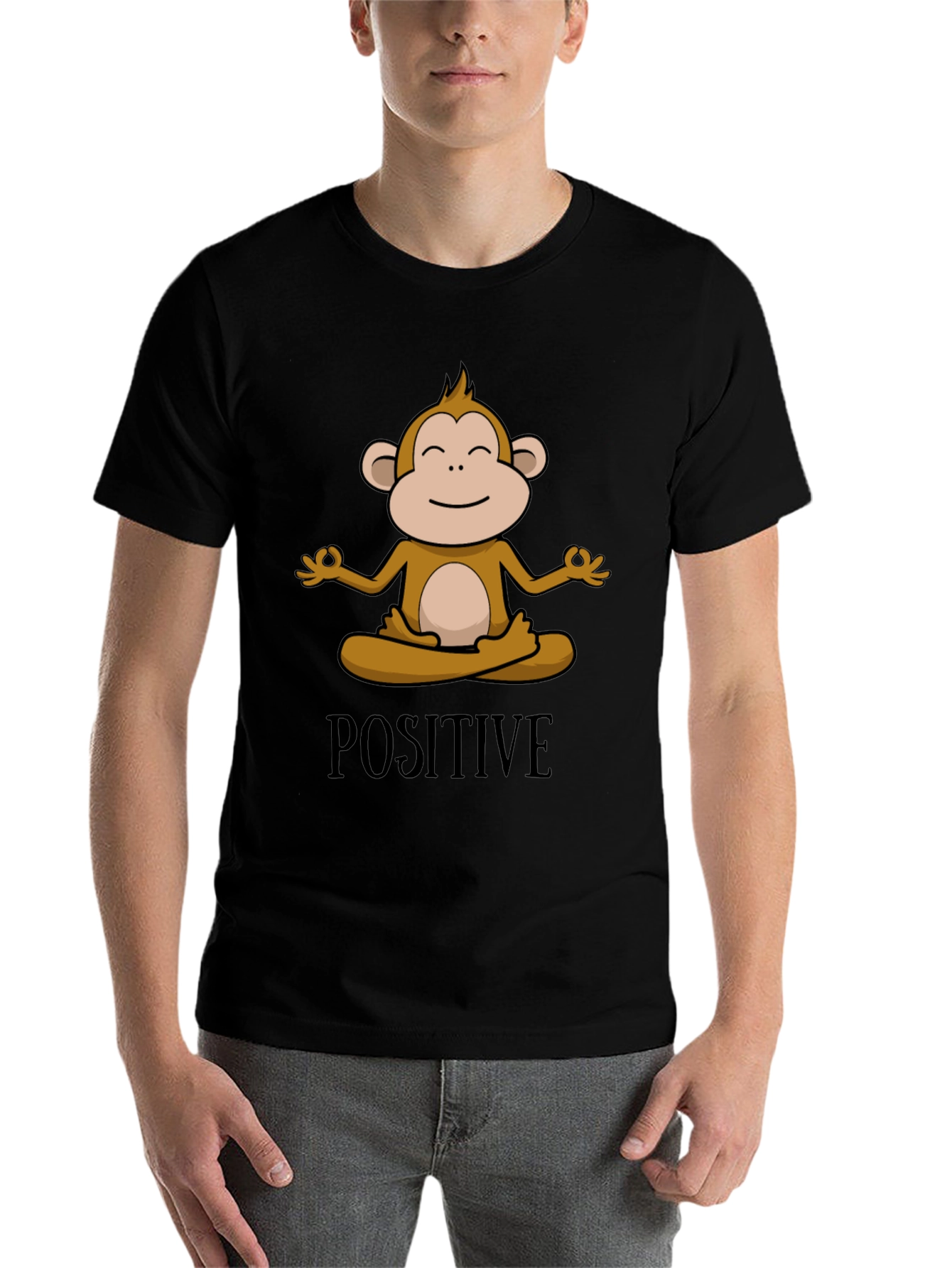 Black Positive Monkey Meditation Graphic Tee view 7