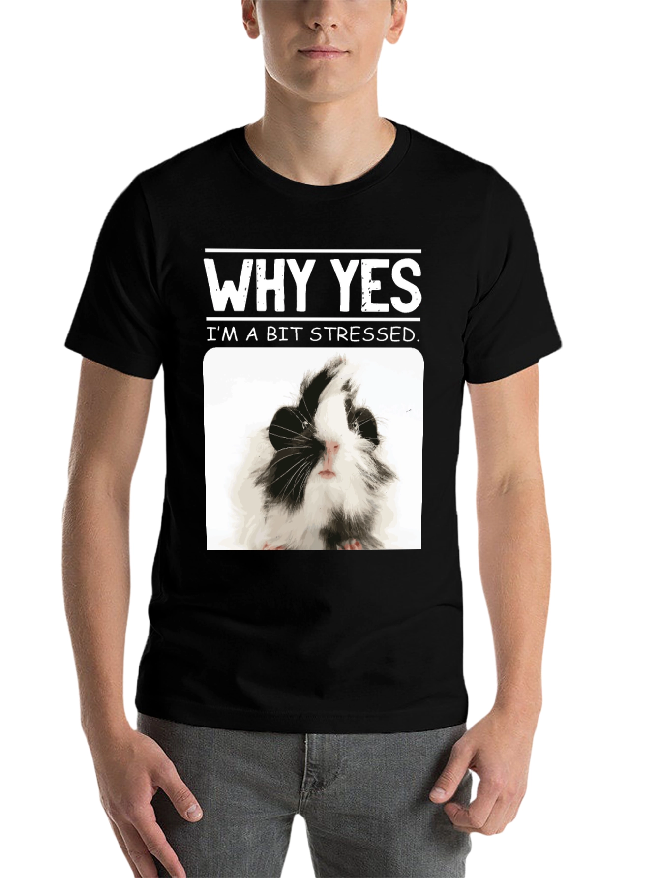 Black Why Yes I'm A Bit Stressed Guinea Pig T-Shirt view 7