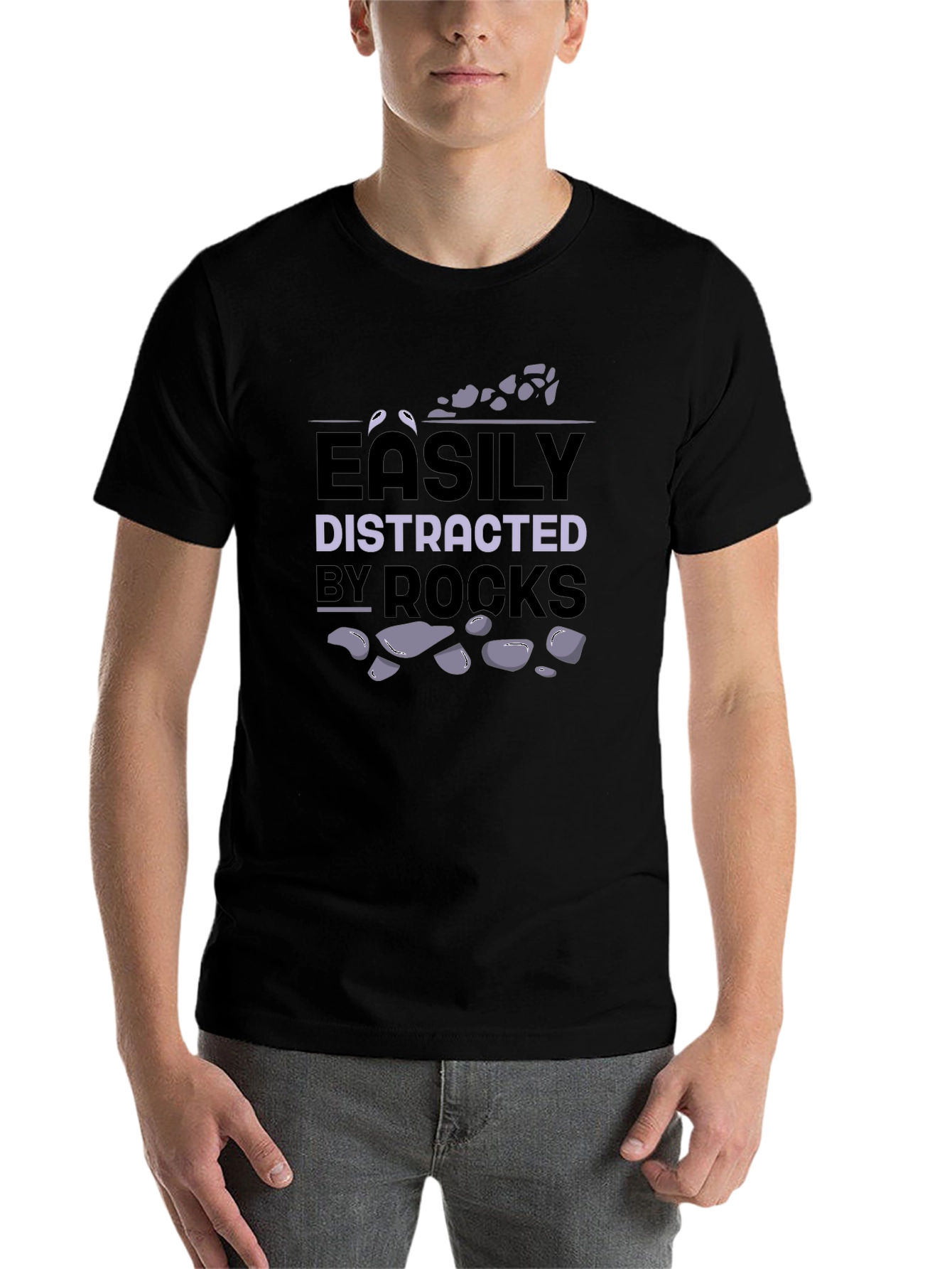 Black Easily Distracted By Rocks T-Shirt - Black Cotton view 7
