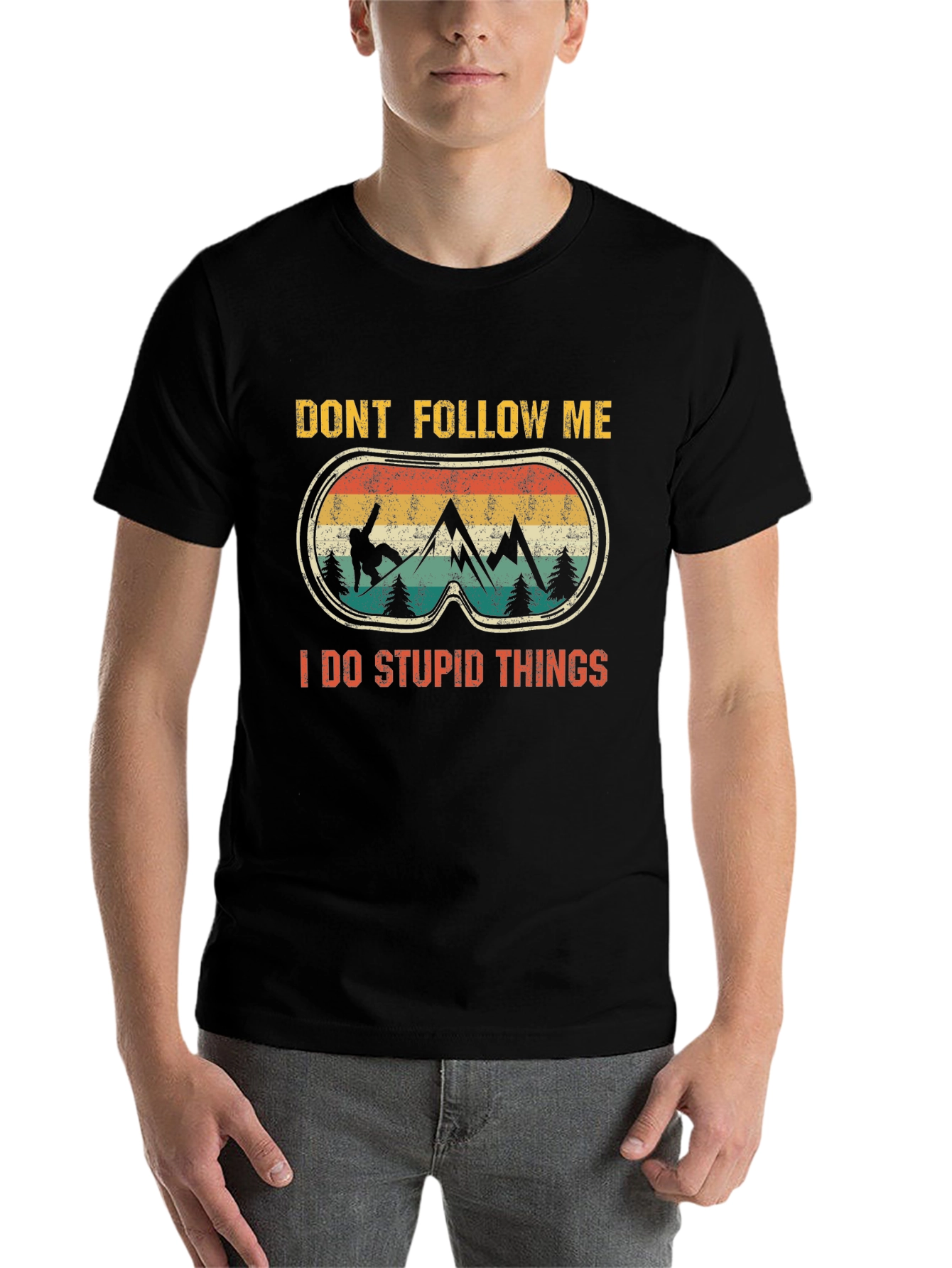 Black Don't Follow Me T-Shirt Funny Snowboarding Graphic Tee view 7