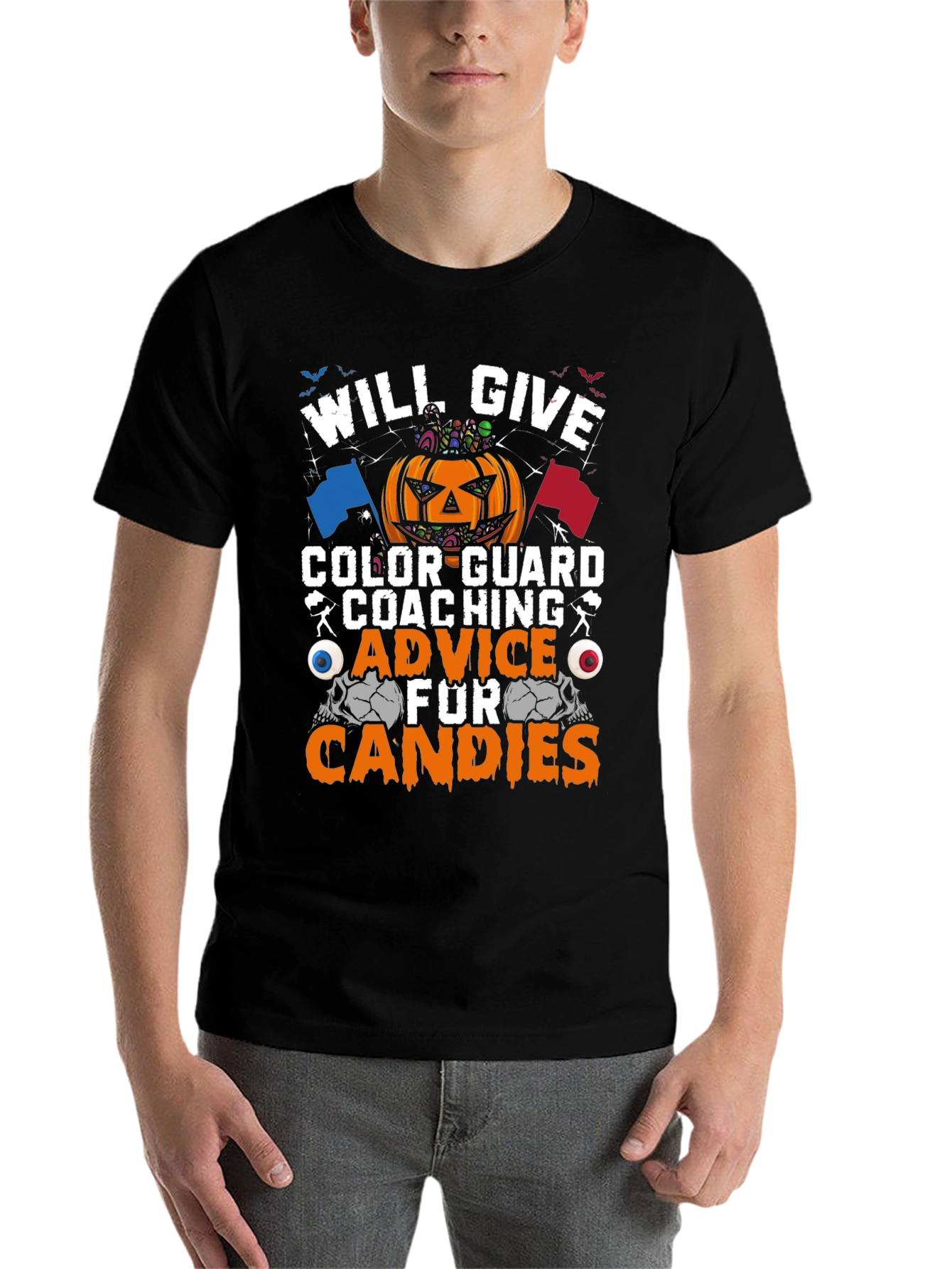 Black Halloween Color Guard Coaching T-Shirt view 7
