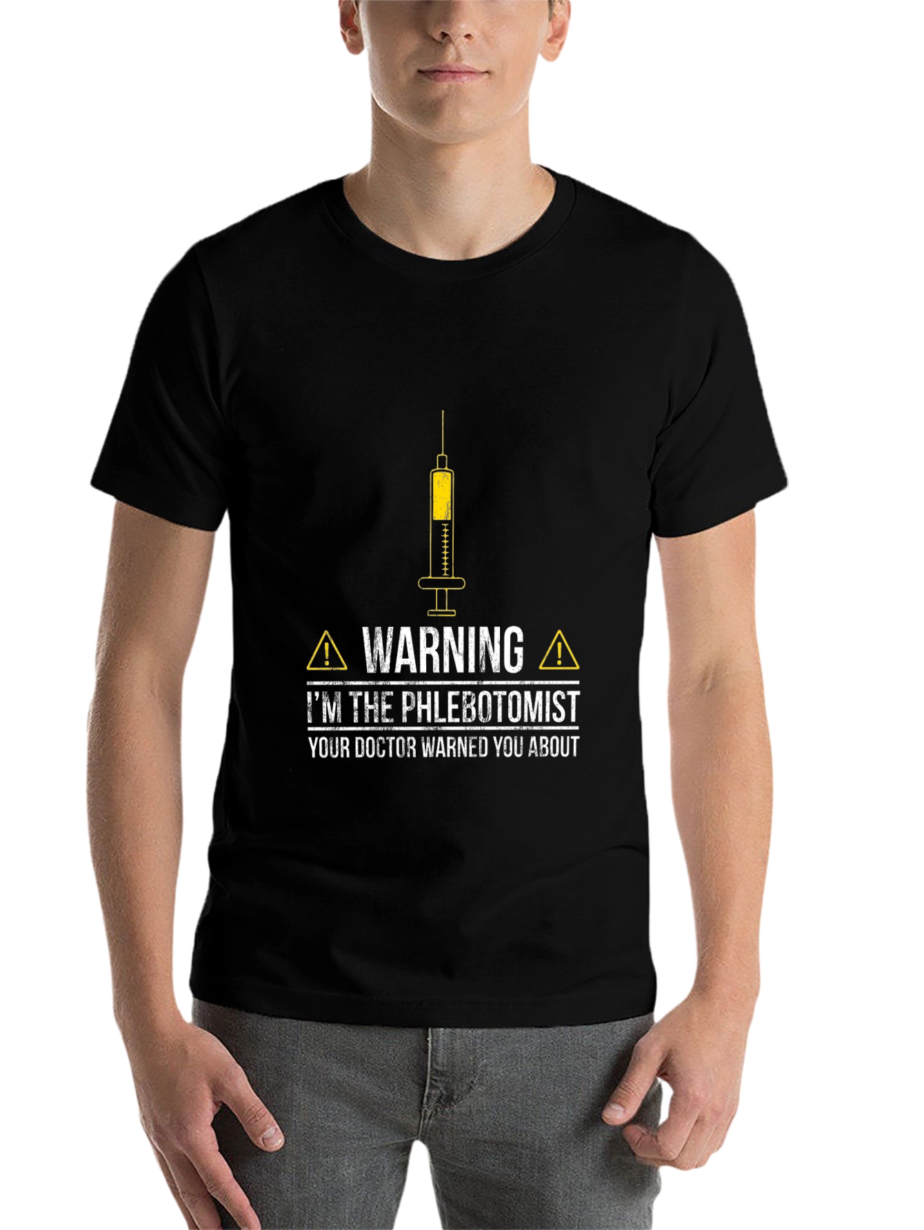 Black Phlebotomist Warning Graphic T-Shirt - Black view 7