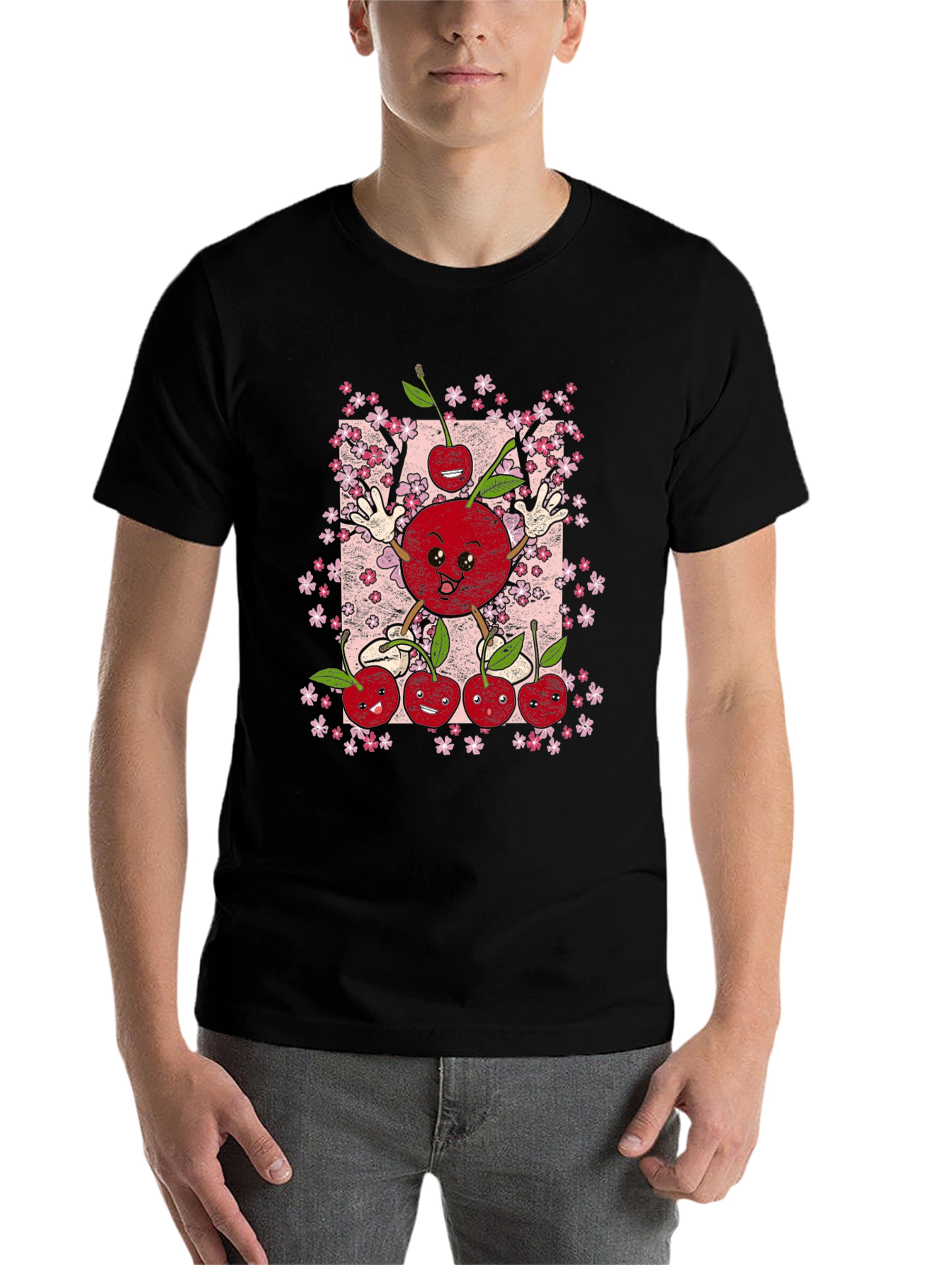 Black Cherry Blossom T-Shirt - Cute Fruit Graphic Tee view 7