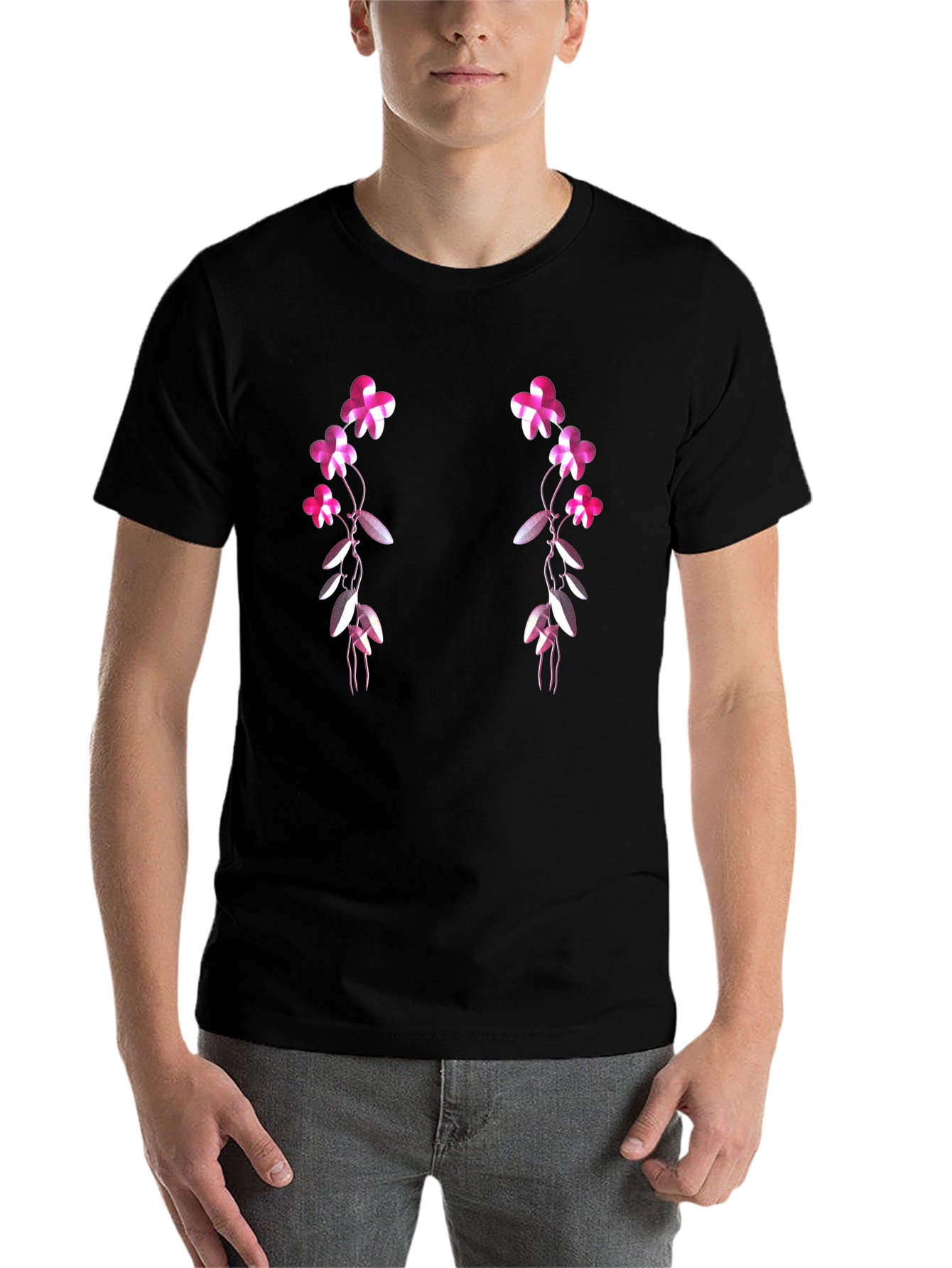 Black Floral Vines Graphic T-Shirt - Black view 7