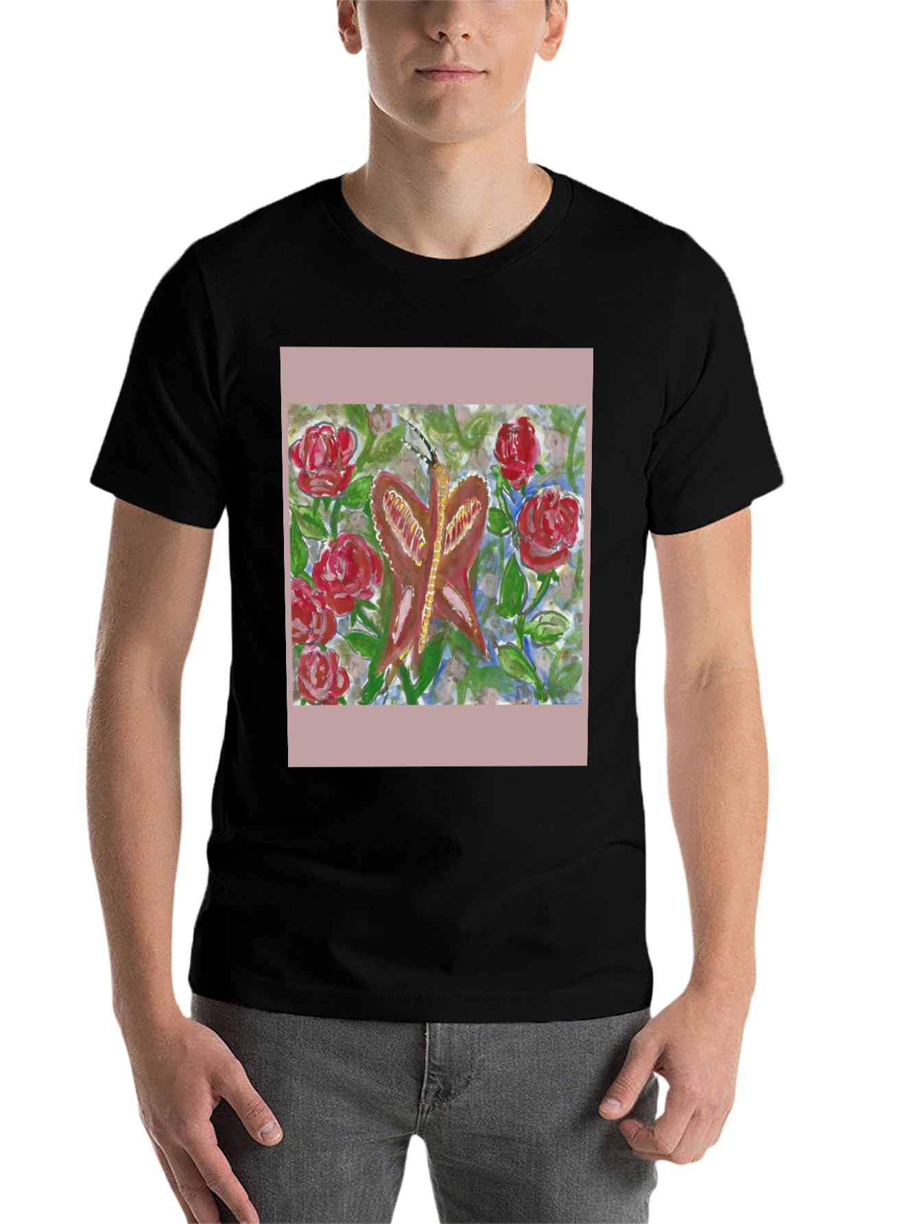 Black Butterfly and Roses Graphic Tee - Artistic Design view 7