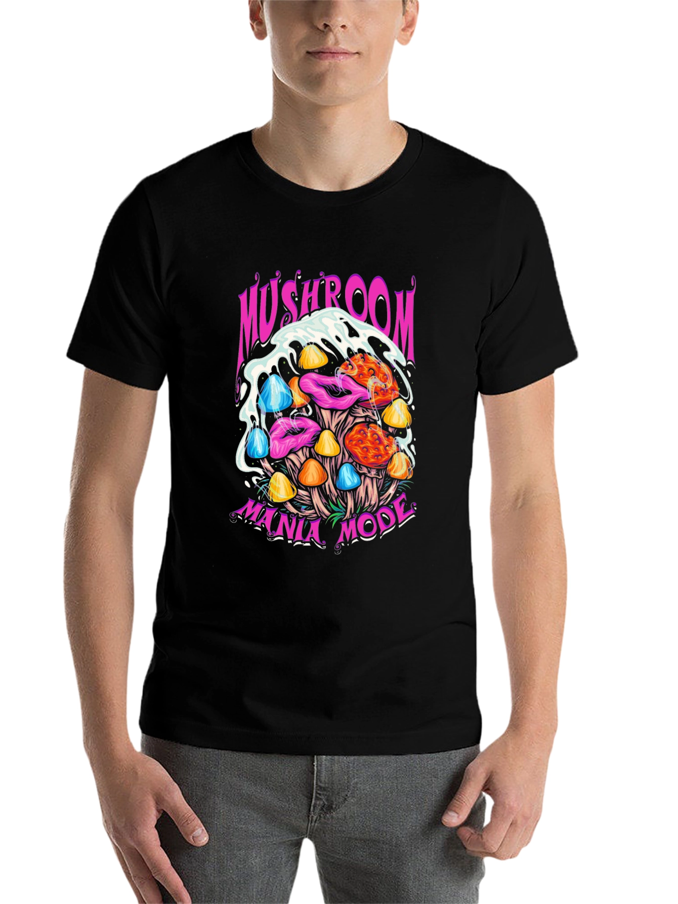 Black Mushroom Mania Mode Graphic Tee view 7