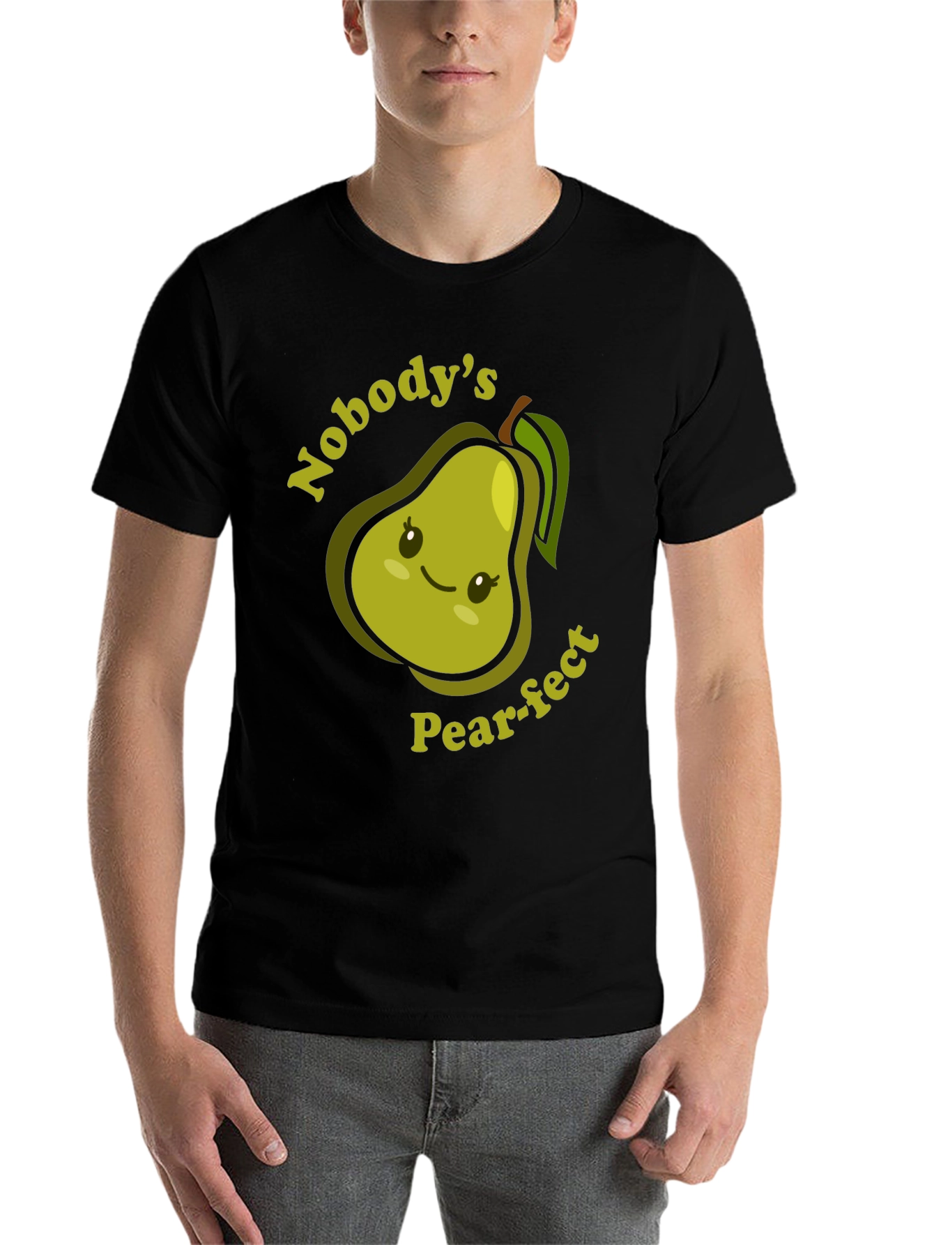 Black Nobody's Pear-fect T-Shirt Cute Fruit Pun Tee view 7