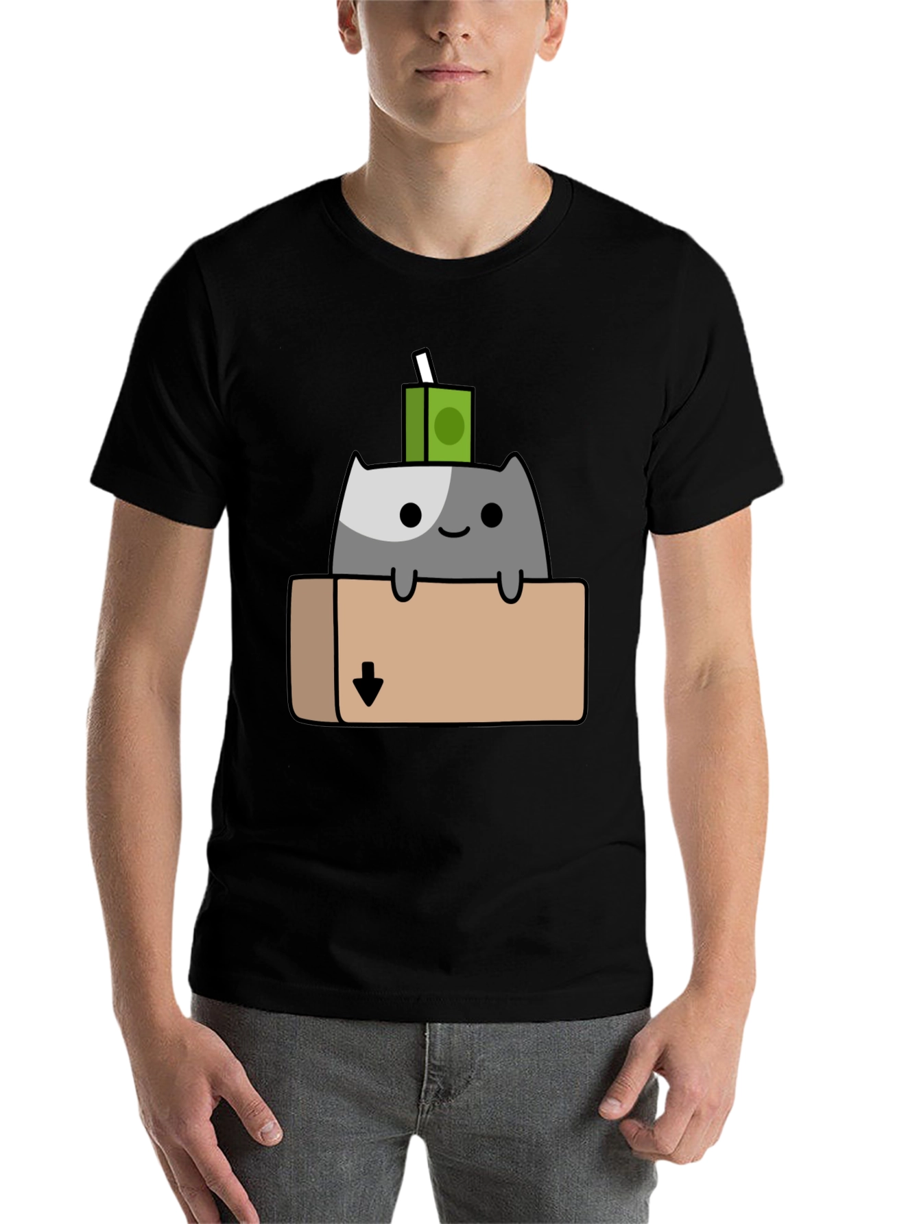 Black Cat in Box T-Shirt - Quirky Cartoon Design view 7