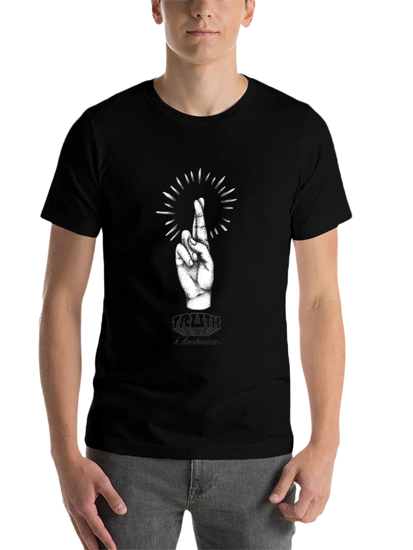 Black Black T-Shirt with Crossed Fingers Graphic view 7