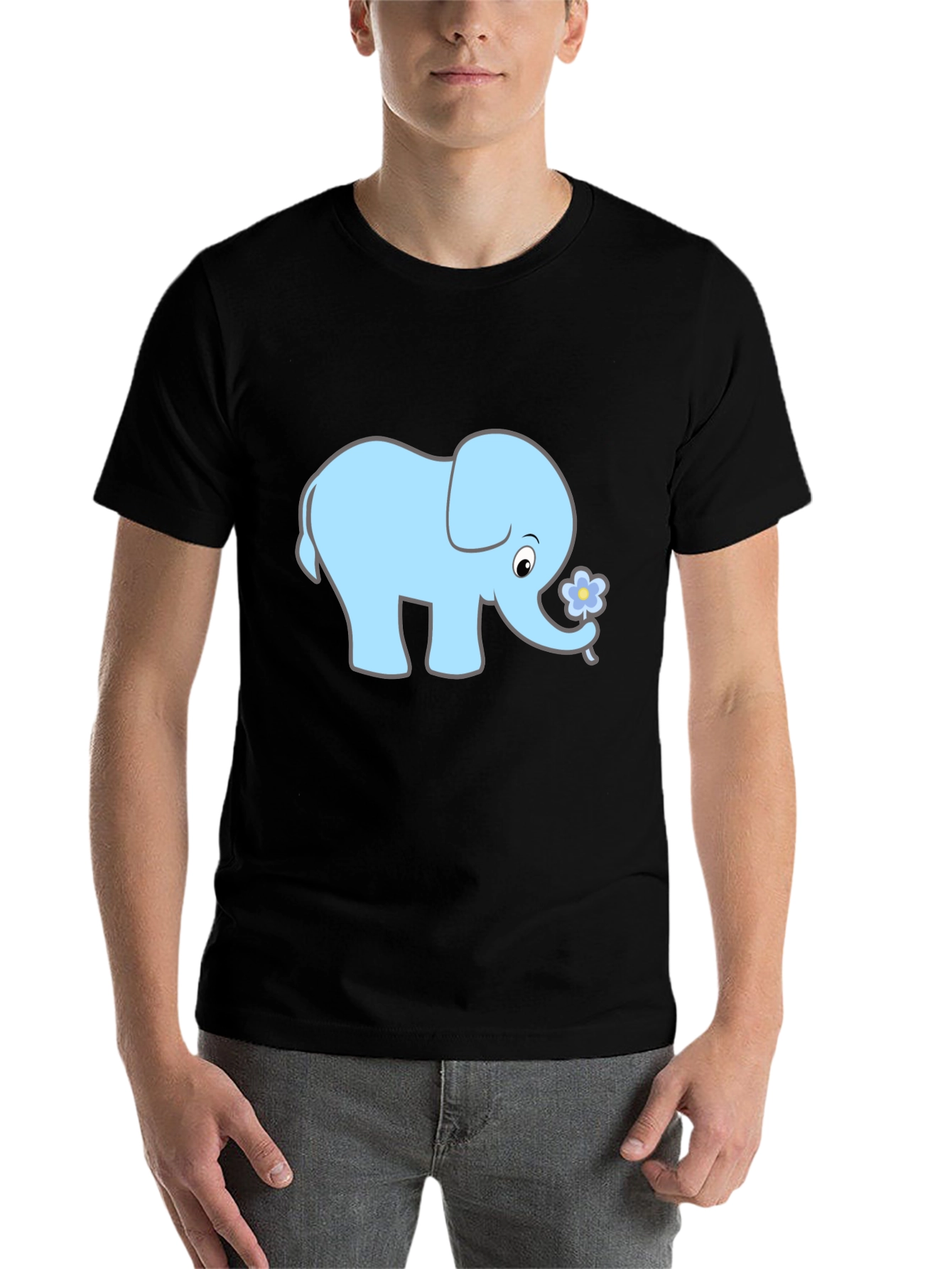 Black Cute Elephant Graphic Tee - Black view 7