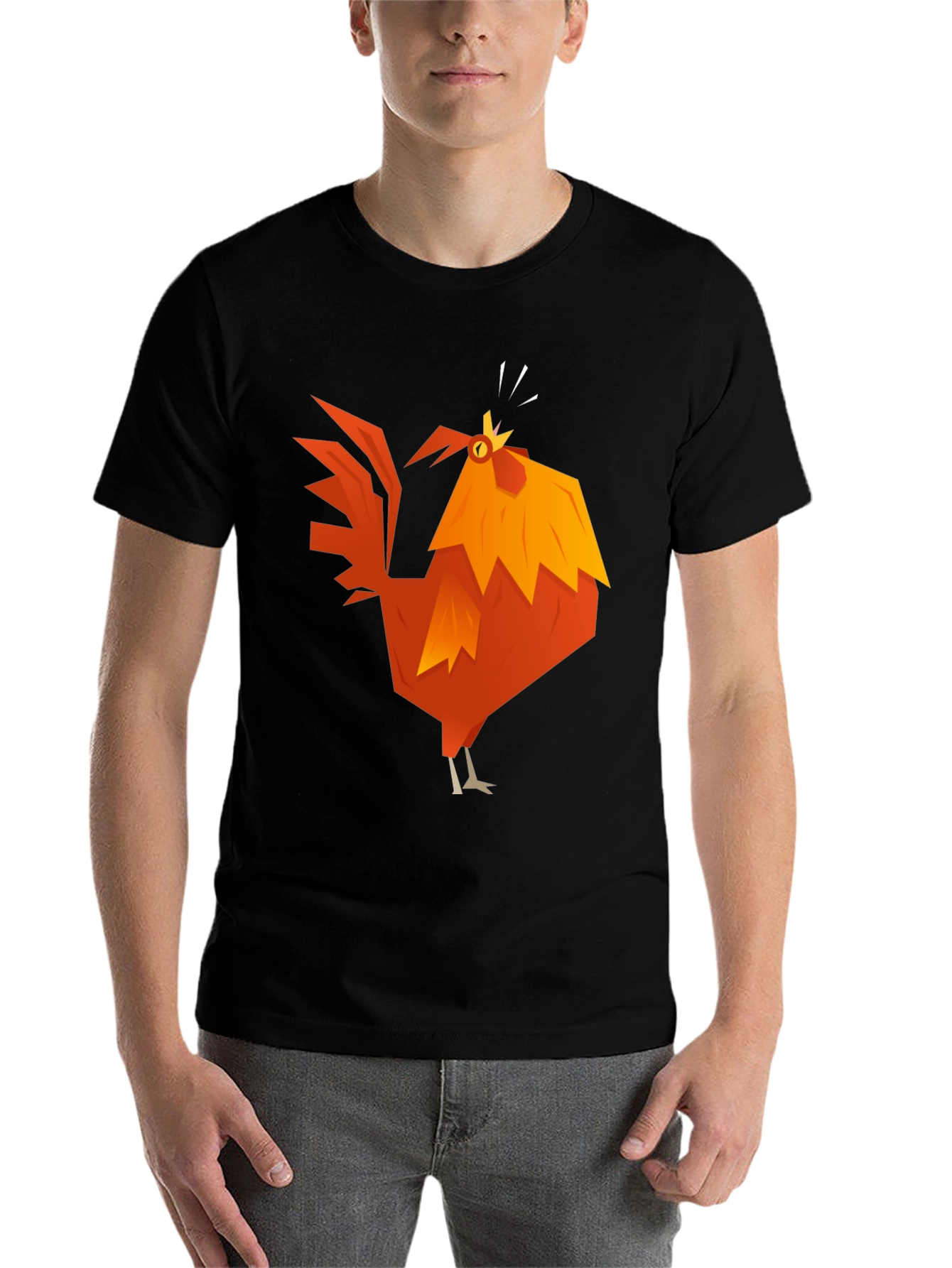 Black Geometric Rooster Graphic Tee - Black Cotton Blend view 7