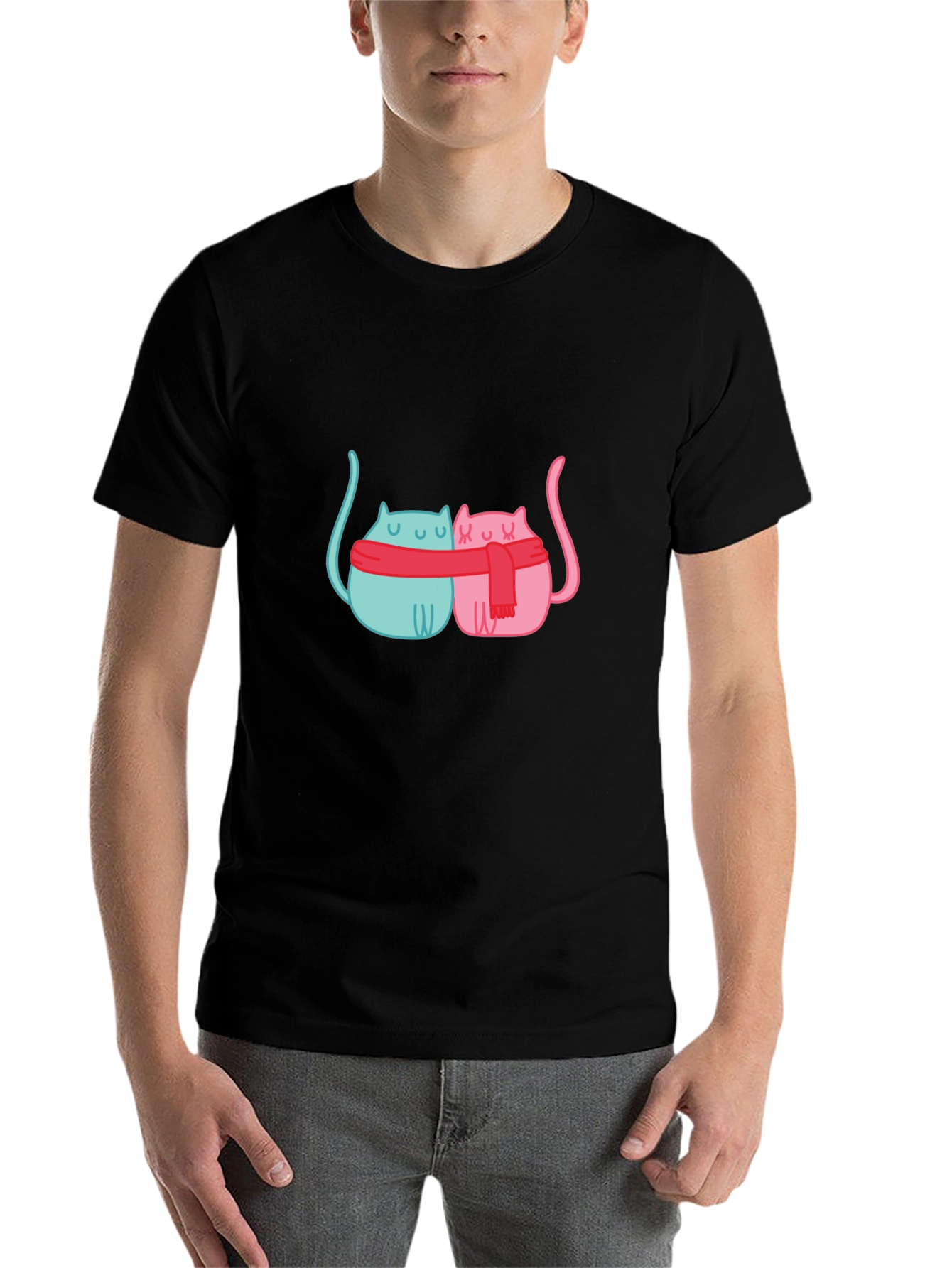 Black Cute Cats in Scarves Graphic T-Shirt view 7