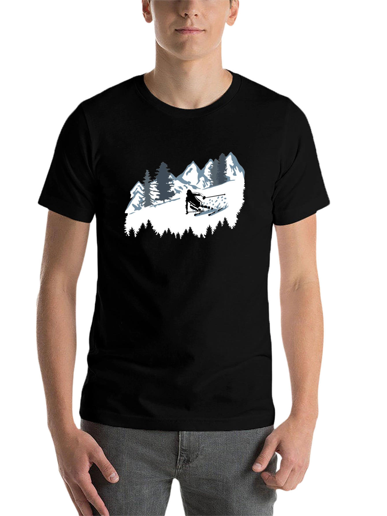 Black Skiing T-Shirt - Mountain Adventure Tee view 7