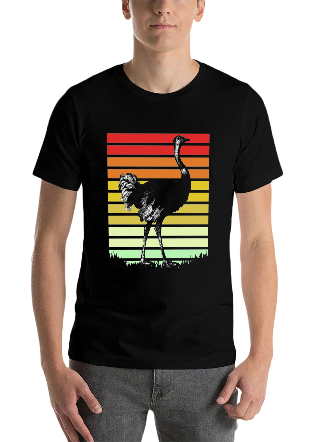 Black Retro Ostrich Sunset T-Shirt view 7
