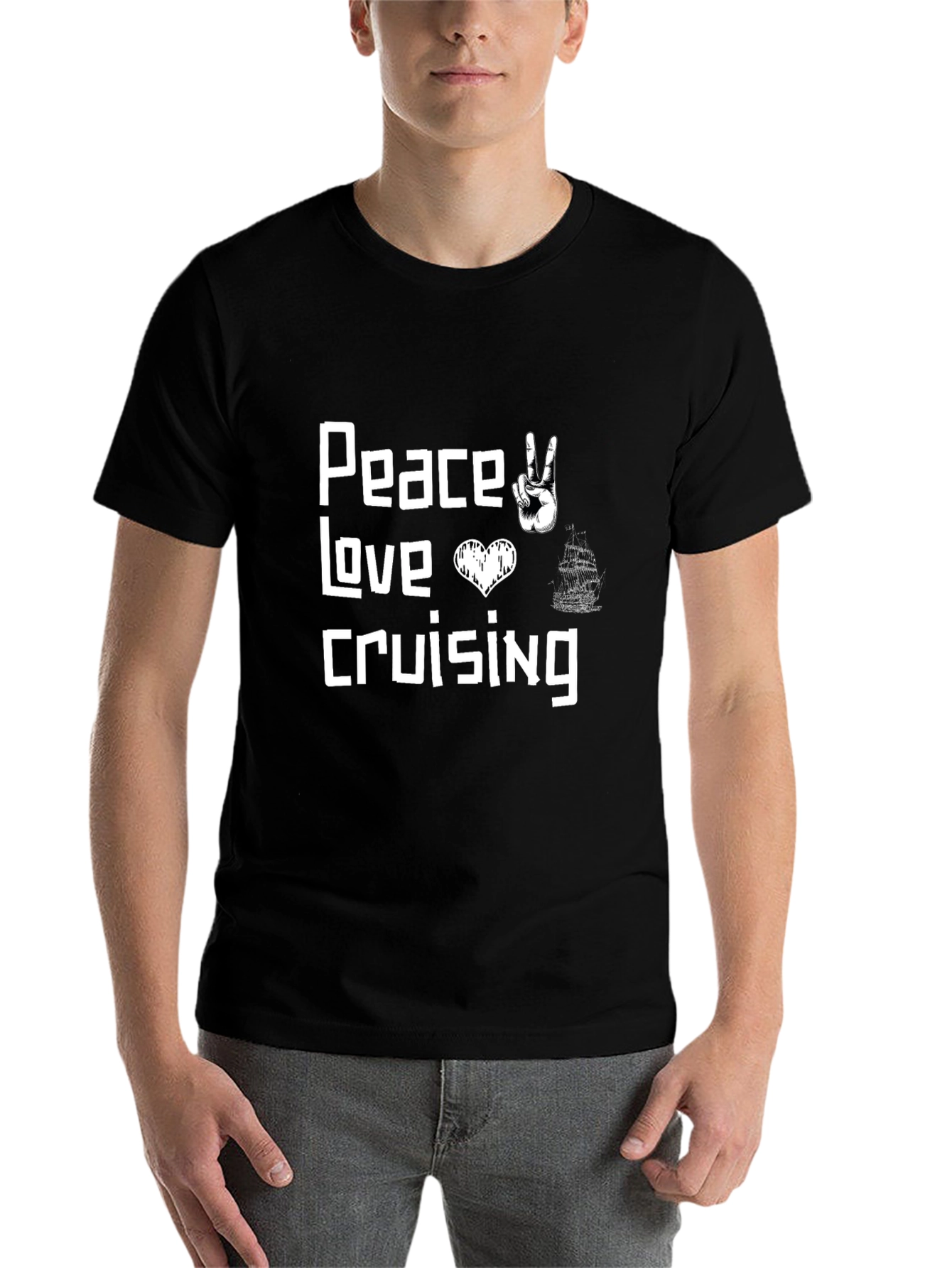 Black Peace Love Cruising T-Shirt - Black Graphic Tee view 7