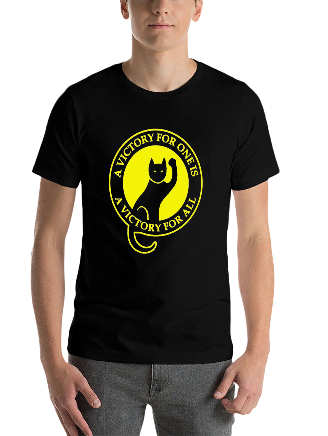 Black Victory Cat T-Shirt - Black Crew Neck Tee view 7