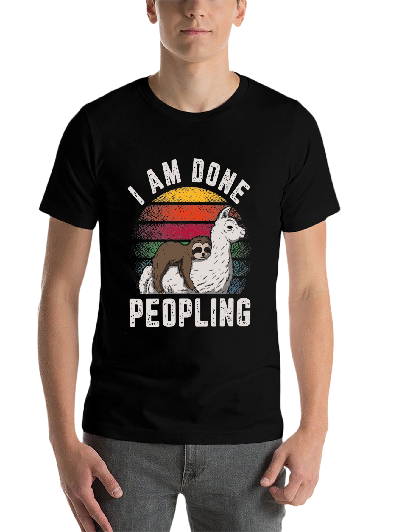 Black I AM DONE Peopling Sloth Llama T-shirt view 7