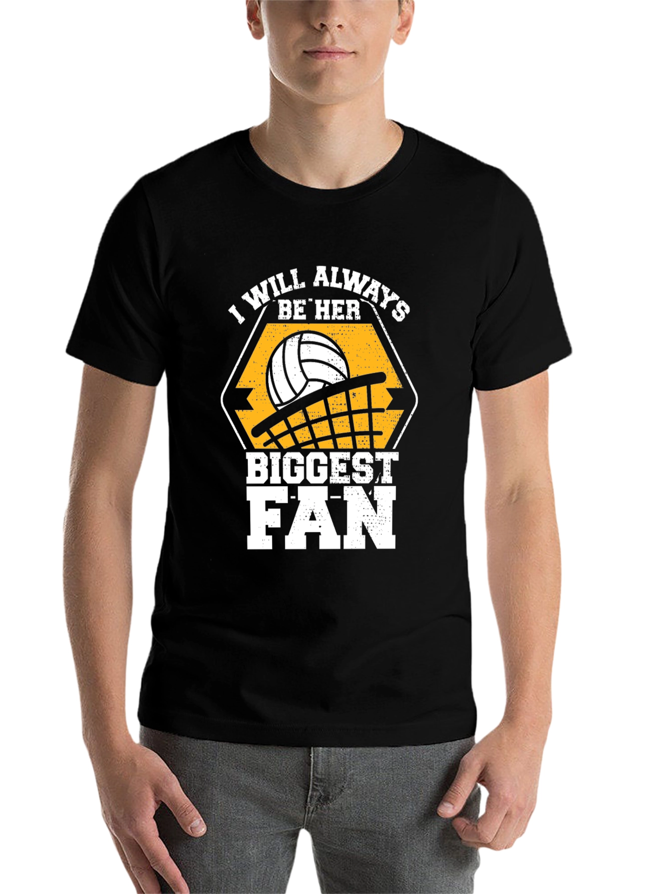 Black Volleyball Fan T-Shirt - I Will Always Be Her Biggest Fan view 7