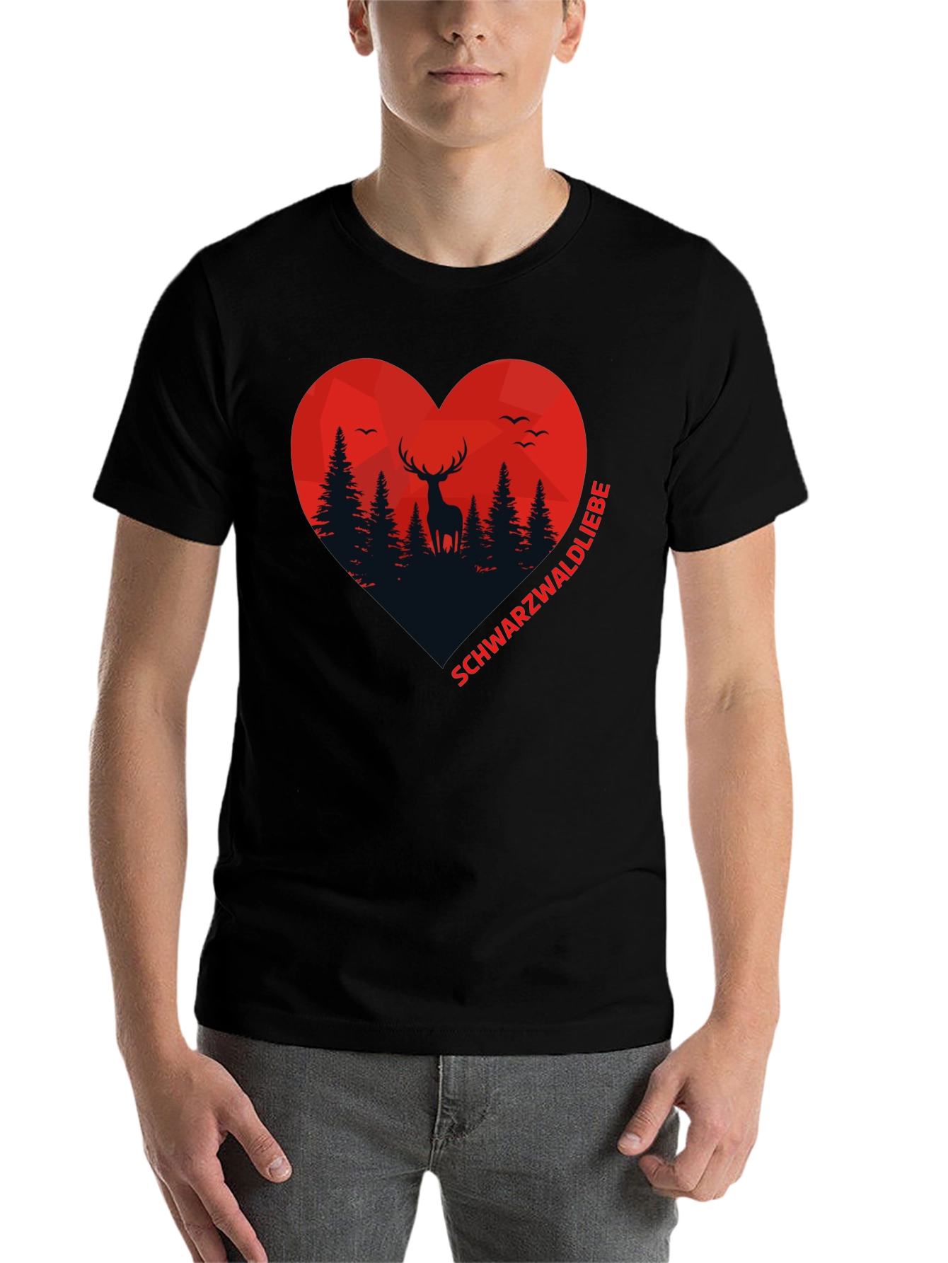 Black Black Forest Deer Heart Graphic T-Shirt view 7
