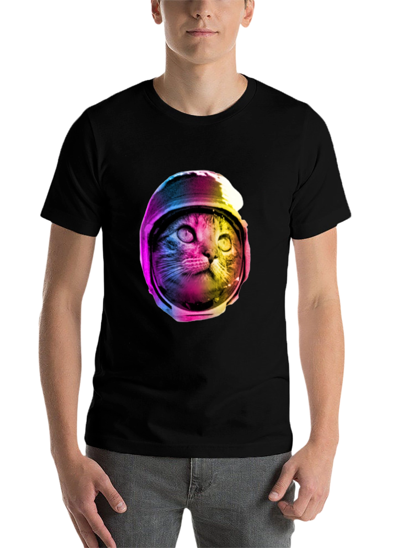 Black Cosmic Cat T-Shirt - Astronaut Kitty Tee view 7
