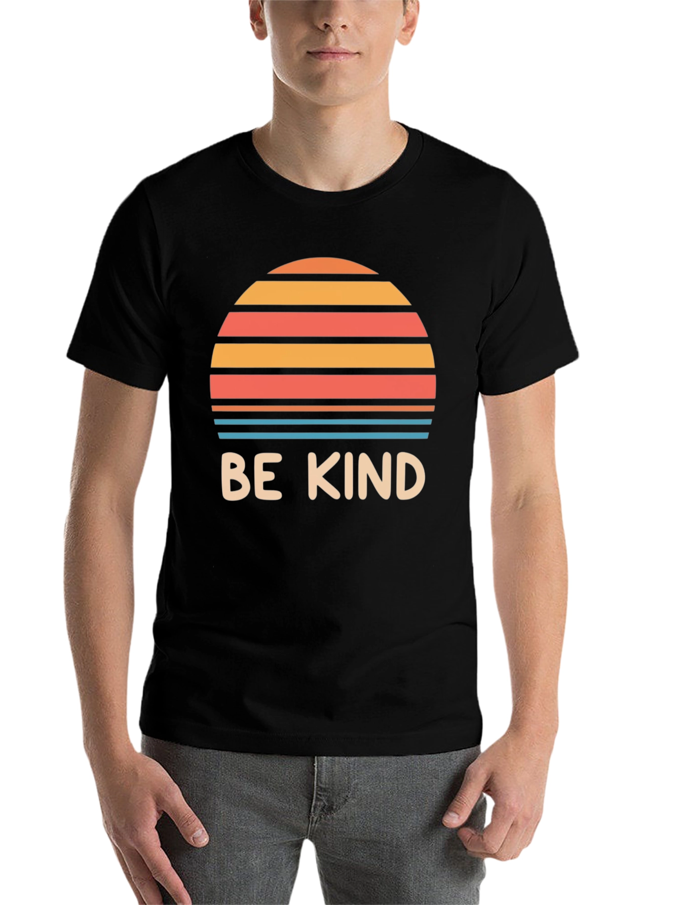Black Be Kind Retro Sunset Graphic Tee - Black Cotton Blend view 7