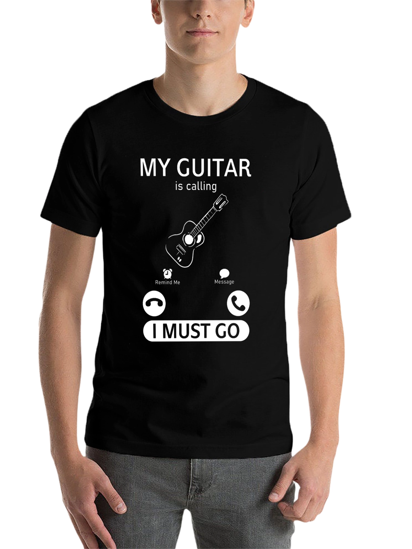 Black My Guitar Is Calling Funny Music Lover T-Shirt view 7