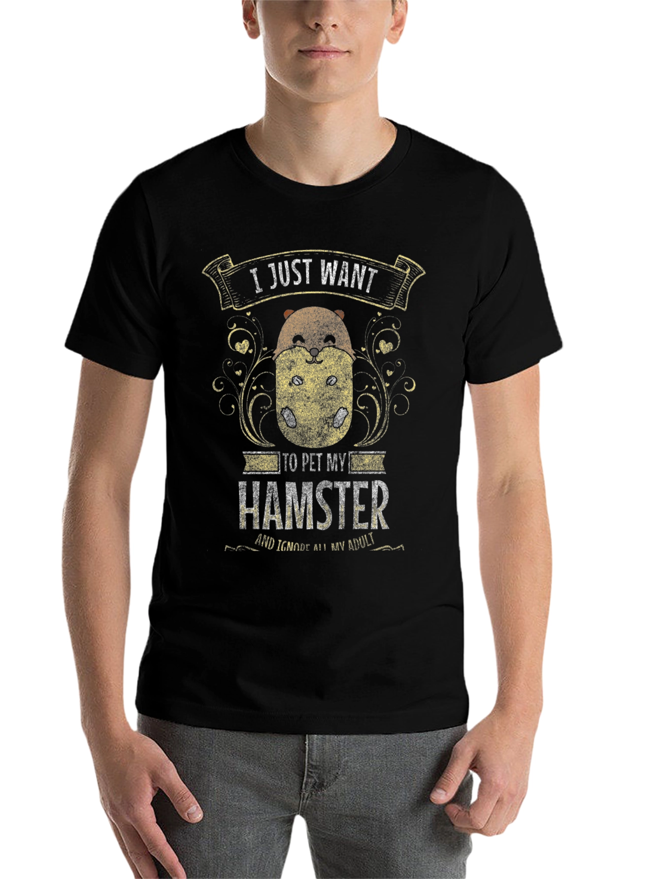 Black Hamster Lover Graphic Tee - "I Just Want to Pet My Hamster" view 7